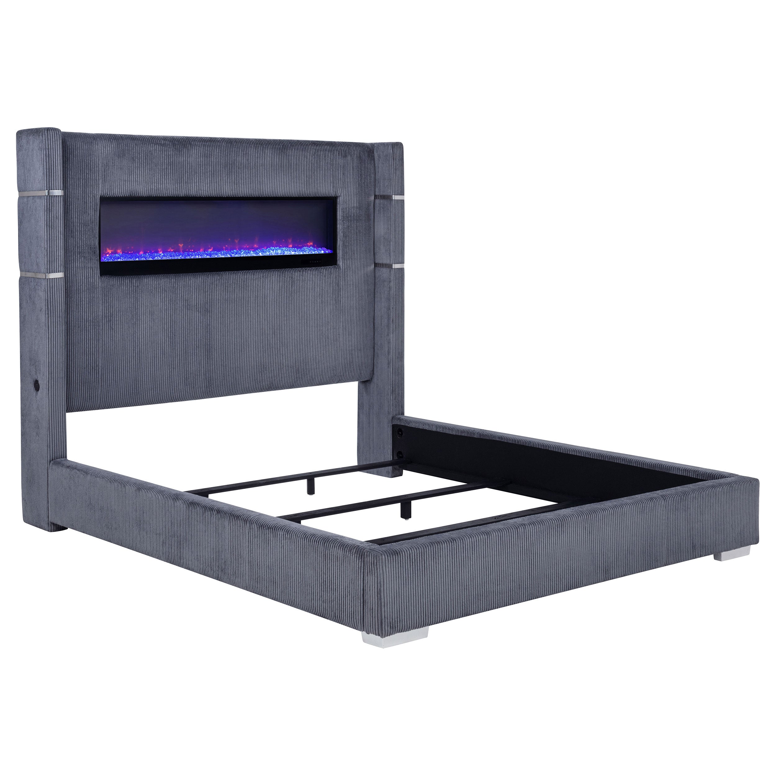 Dar Furniture - Coaster - Tisdall Upholstered Cal King Flame Visualizer Bed Grey - 306030KW