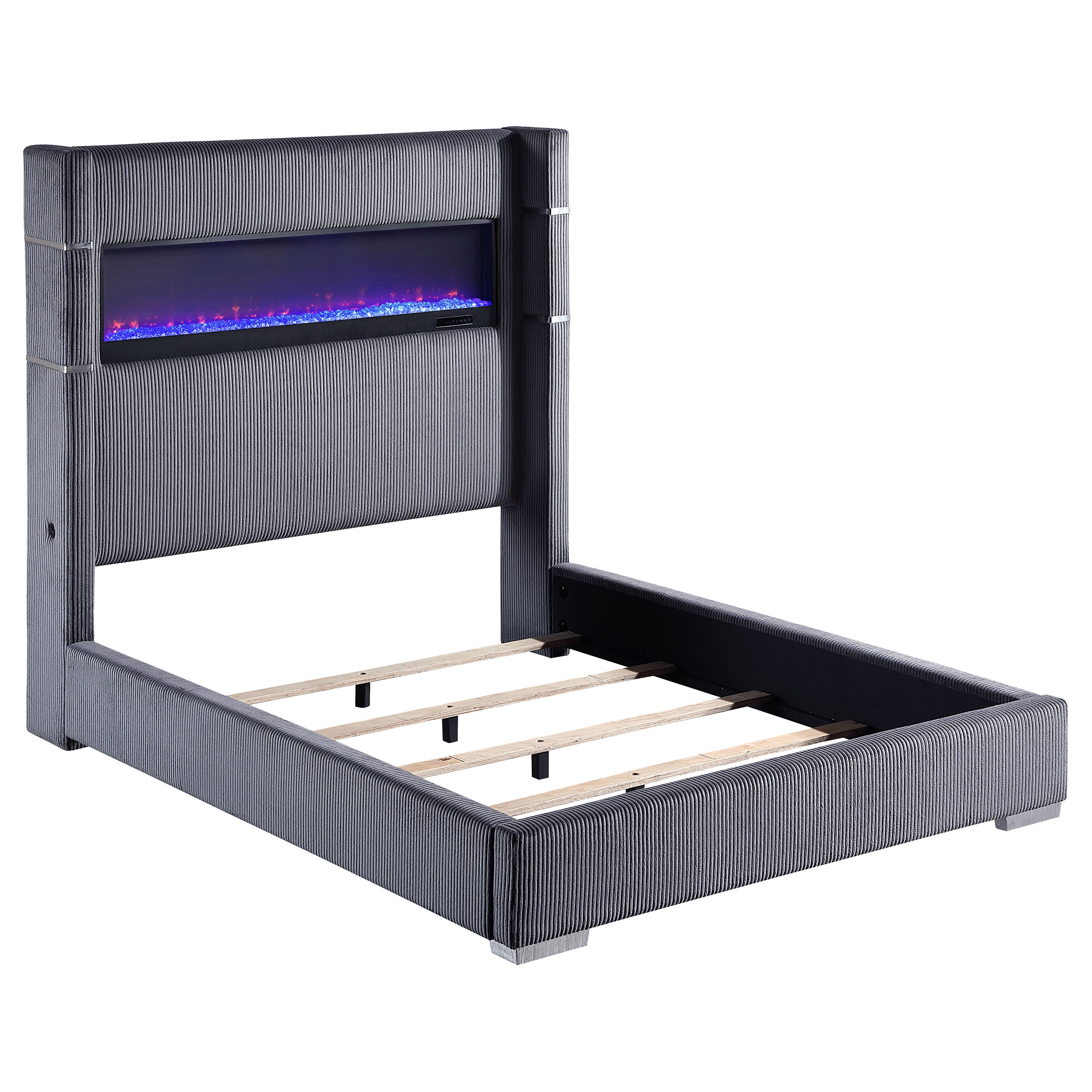 Dar Furniture - Coaster - Tisdall Upholstered Queen Flame Visualizer Bed Grey - 306030Q