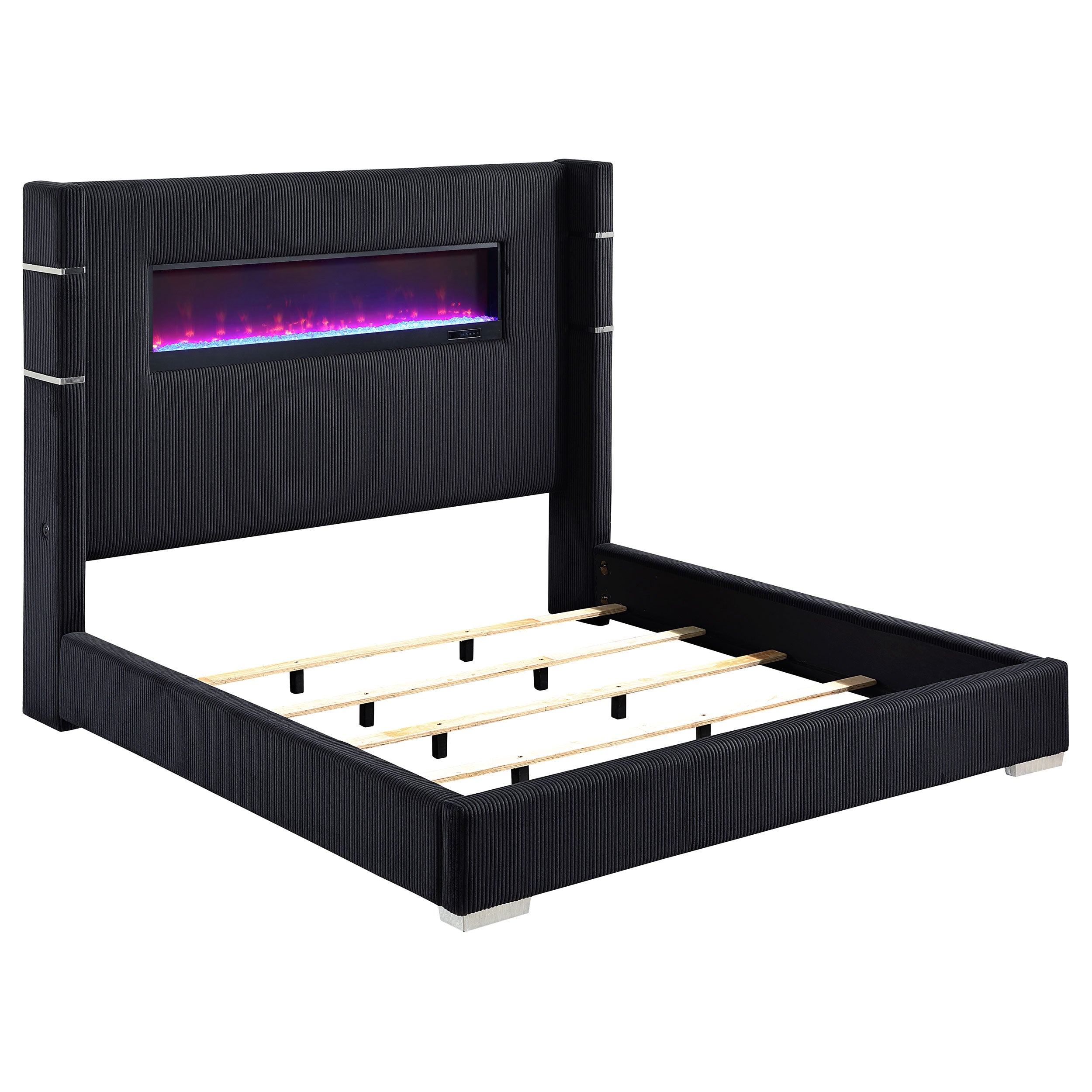 Dar Furniture - Coaster - Tisdall Upholstered Cal King Flame Visualizer Bed Black - 306031KW