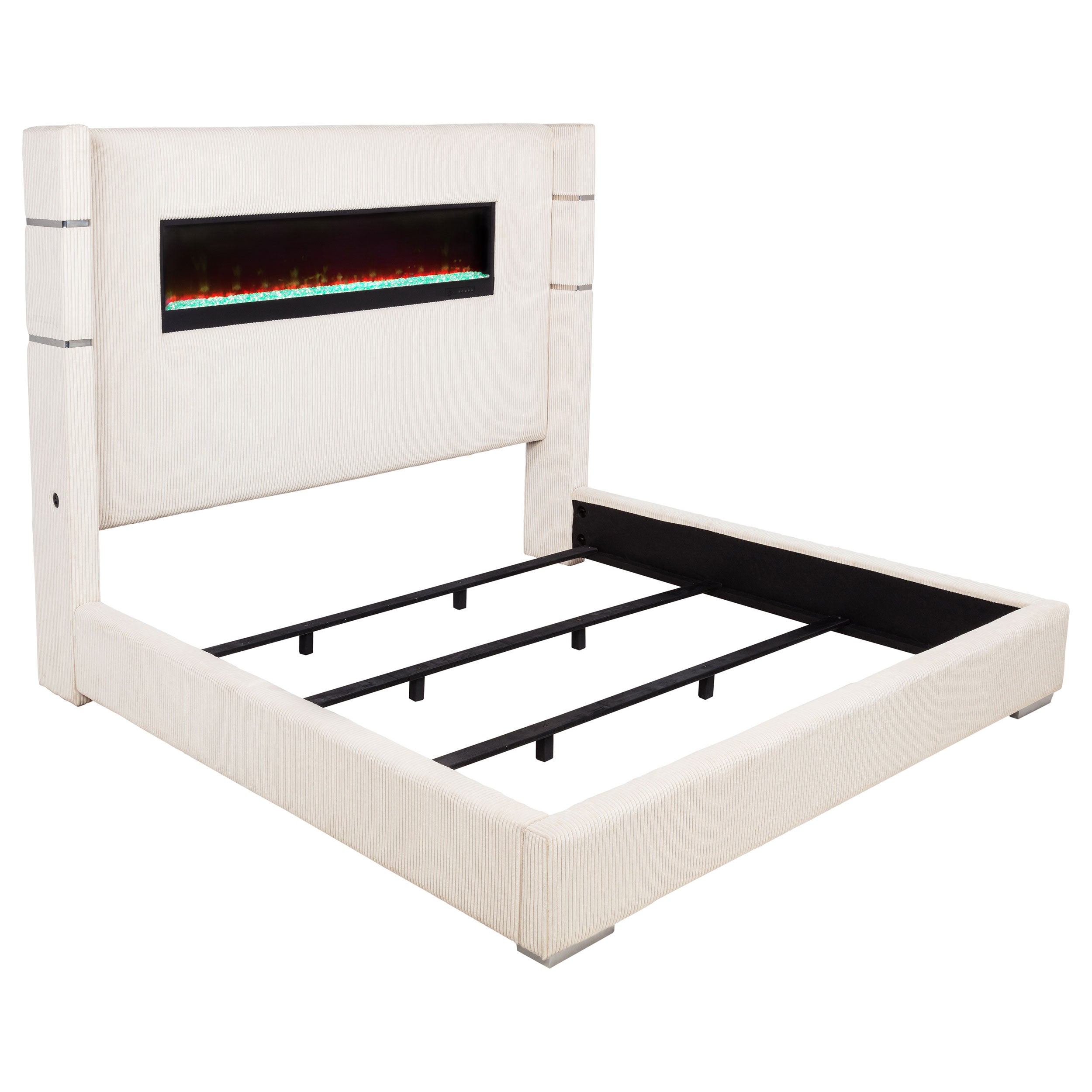 Dar Furniture - Coaster - Tisdall Upholstered Eastern King Flame Visualizer Bed Cream - 306032KE