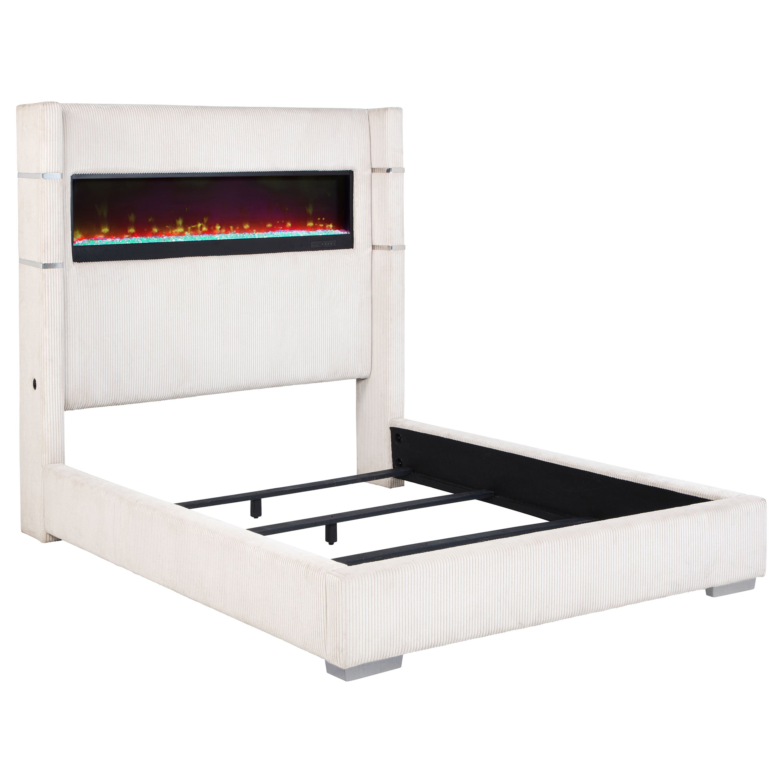Dar Furniture - Coaster - Tisdall Upholstered Cal King Flame Visualizer Bed Cream - 306032KW