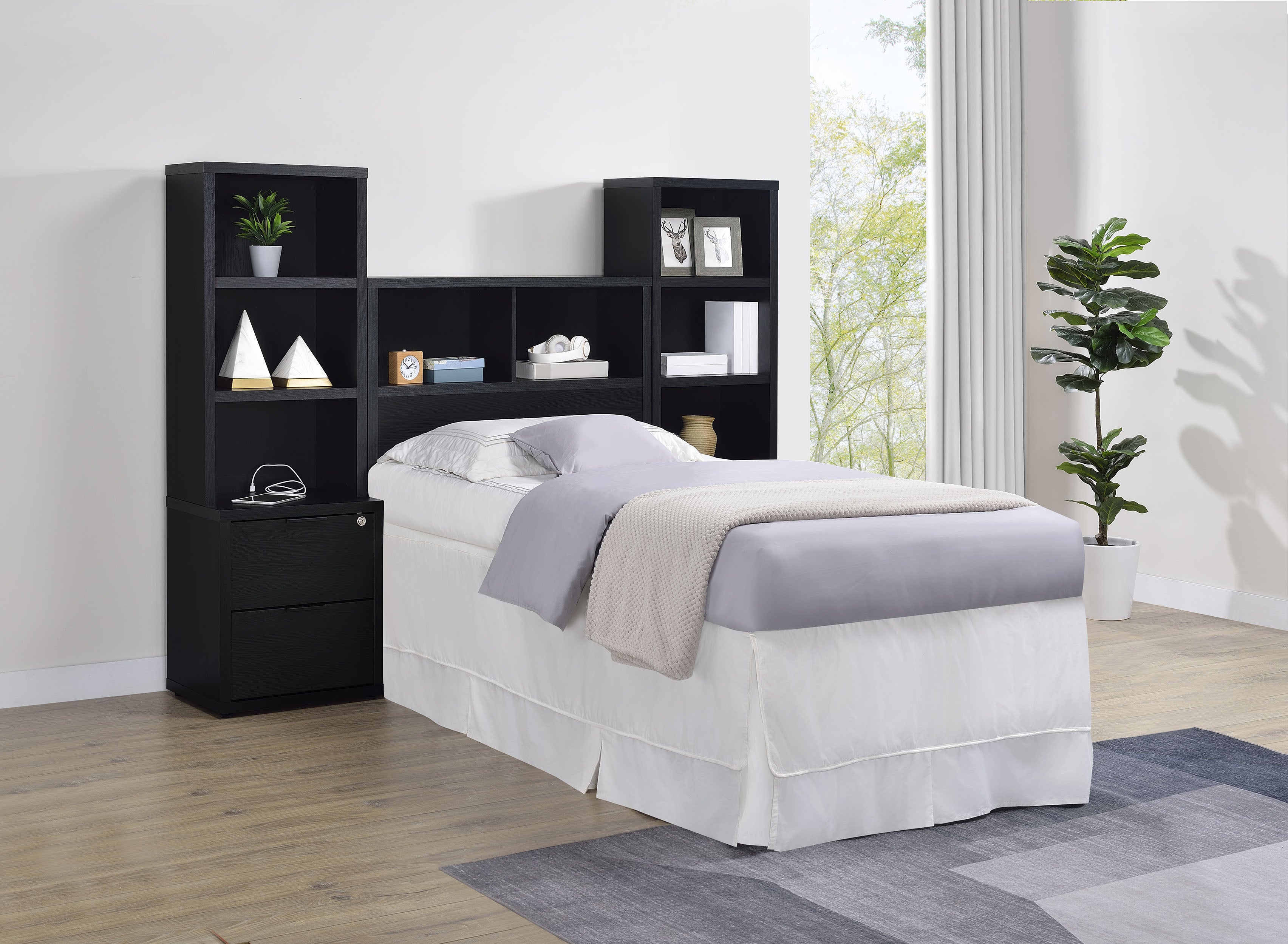Westpark 49-inch Twin Bookcase Headboard Black