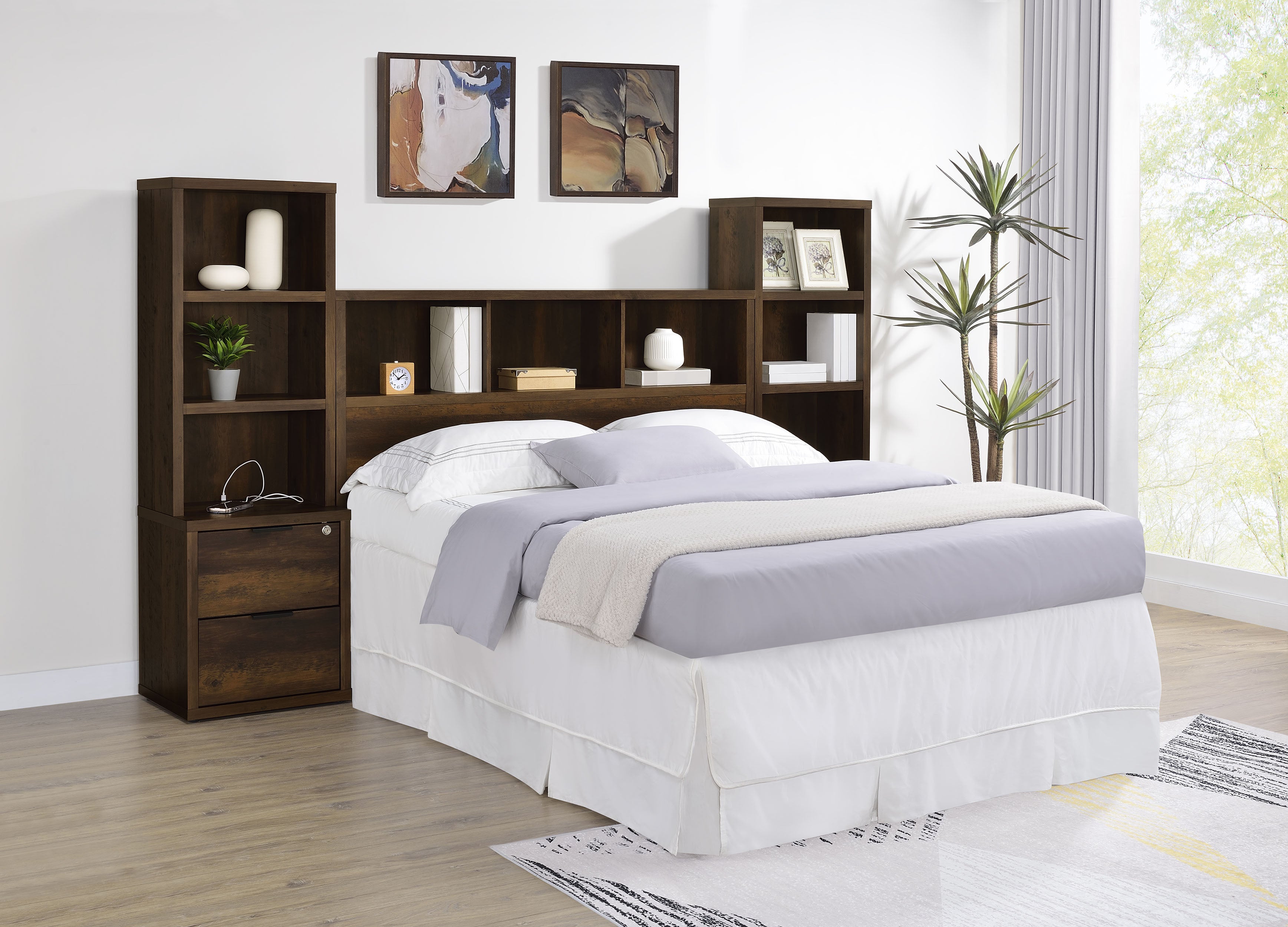 Westpark 49-inch Queen Bookcase Headboard Dark Pine