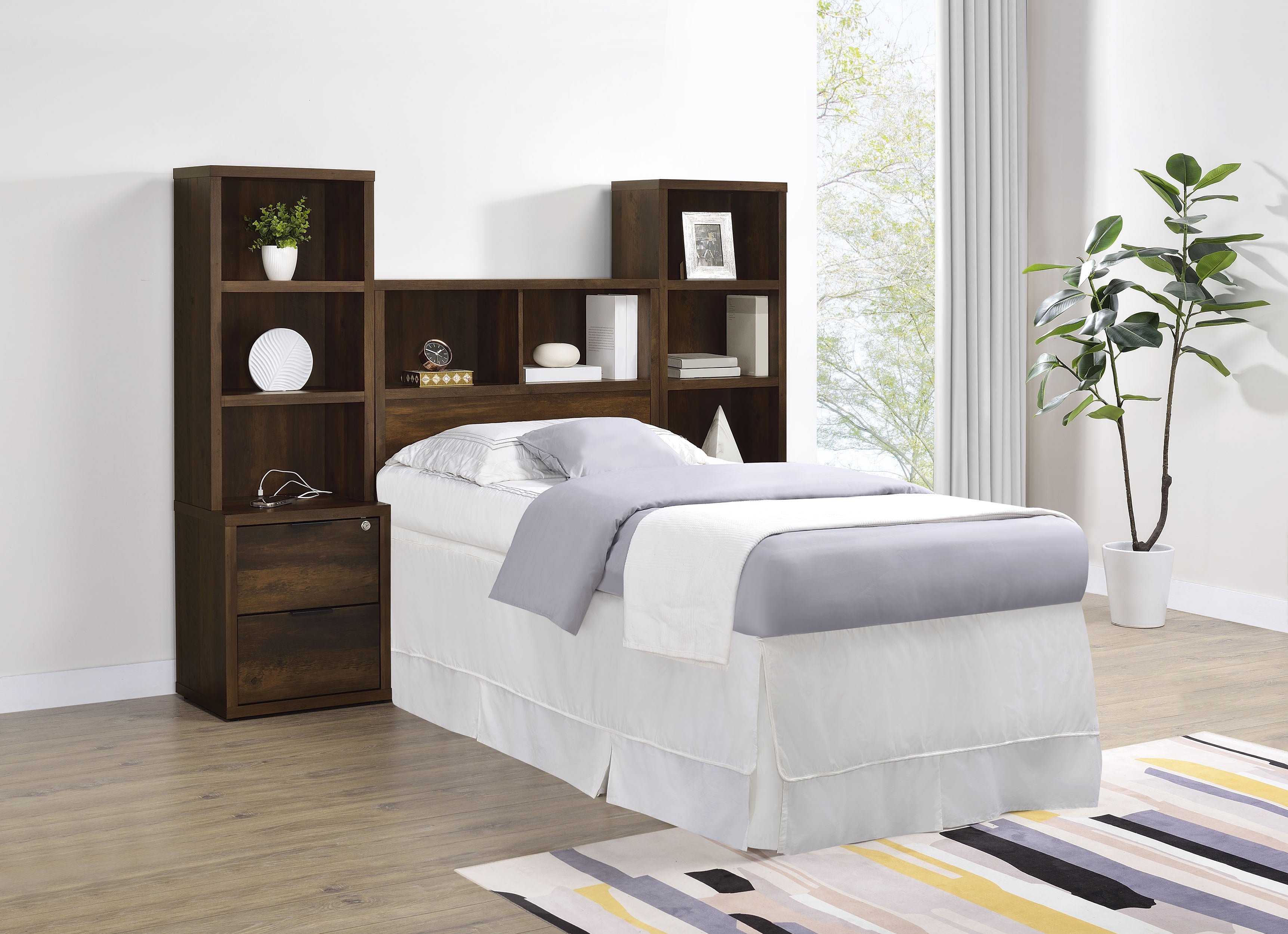 Westpark 49-inch Twin Bookcase Headboard Dark Pine