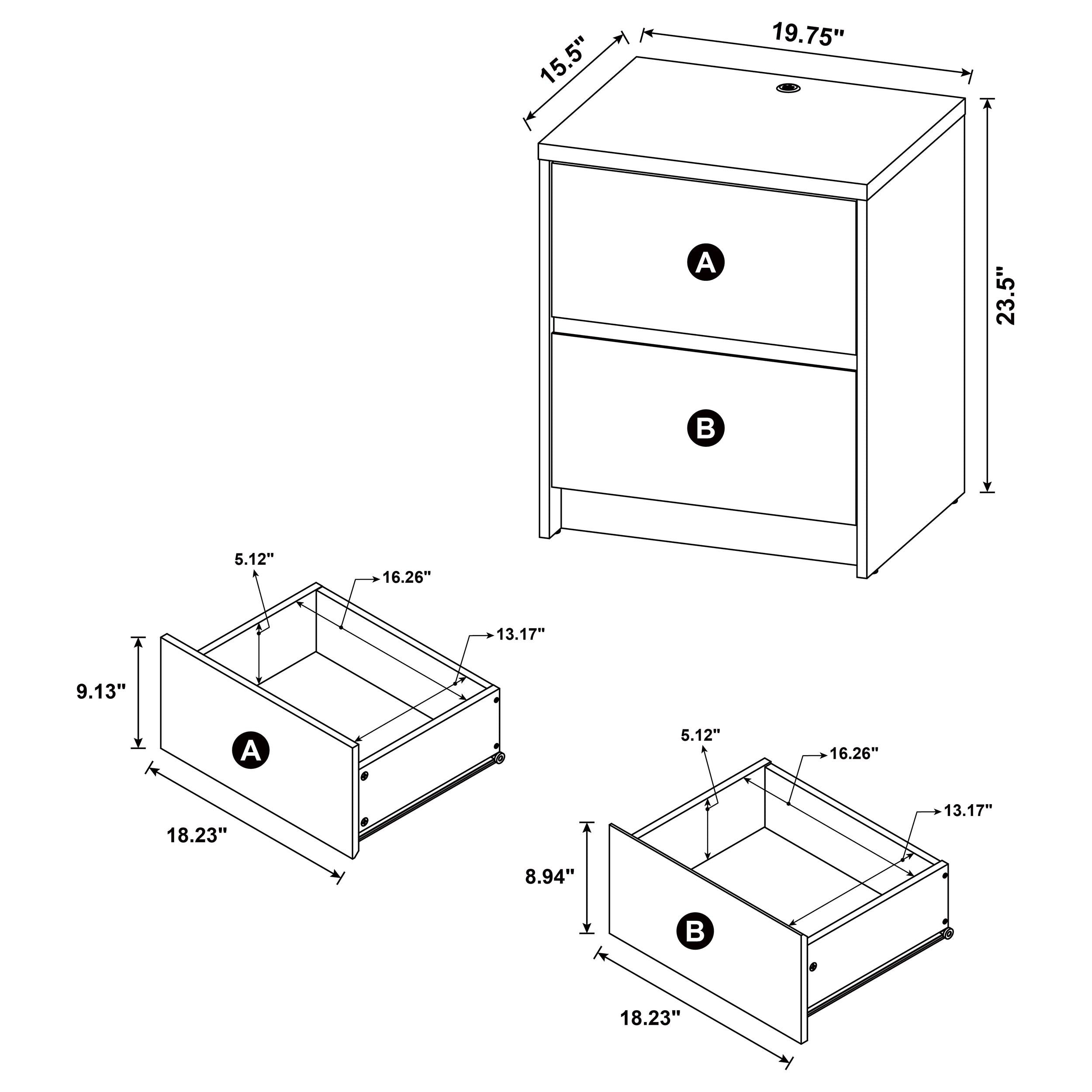 Westpark 2-drawer Nightstand LED Lights and USB Dark Pine