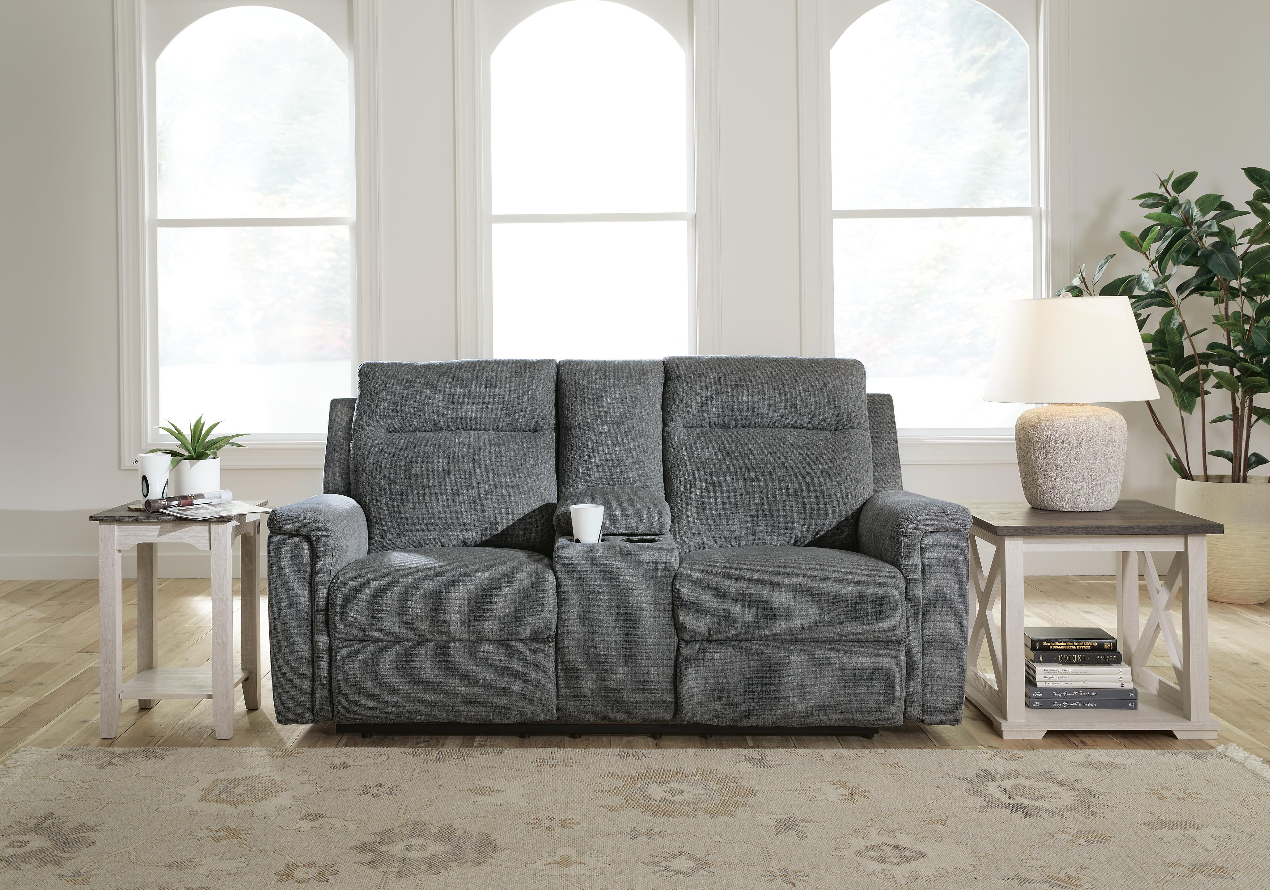 Dar Furniture - Ashley Furniture - Barnsana Power Reclining Loveseat with Console - DBL REC PWR Loveseat w/Console / Gravel - 3320296