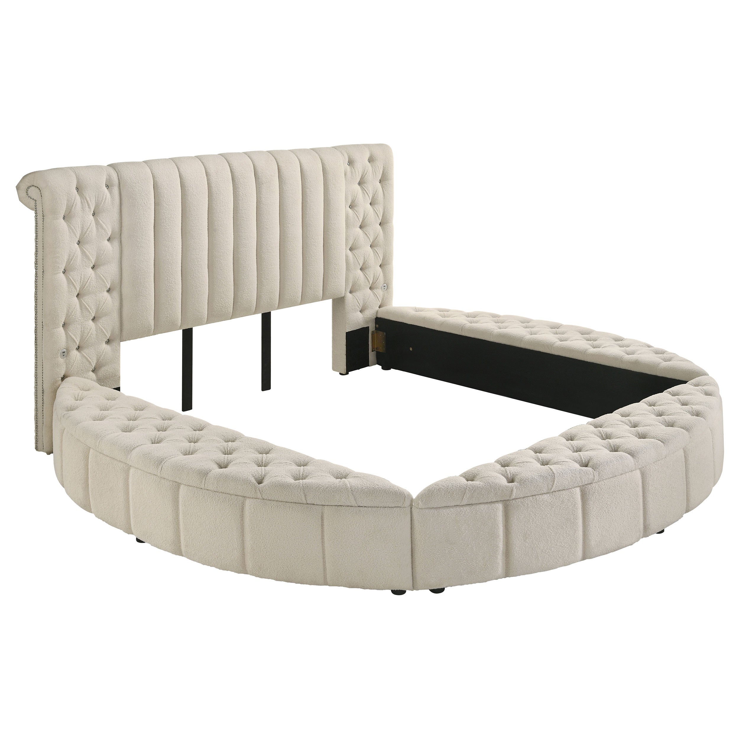 Dar Furniture - Coaster - Sonya Upholstered Eastern King Round Storage Bed Ivory - 360111KE