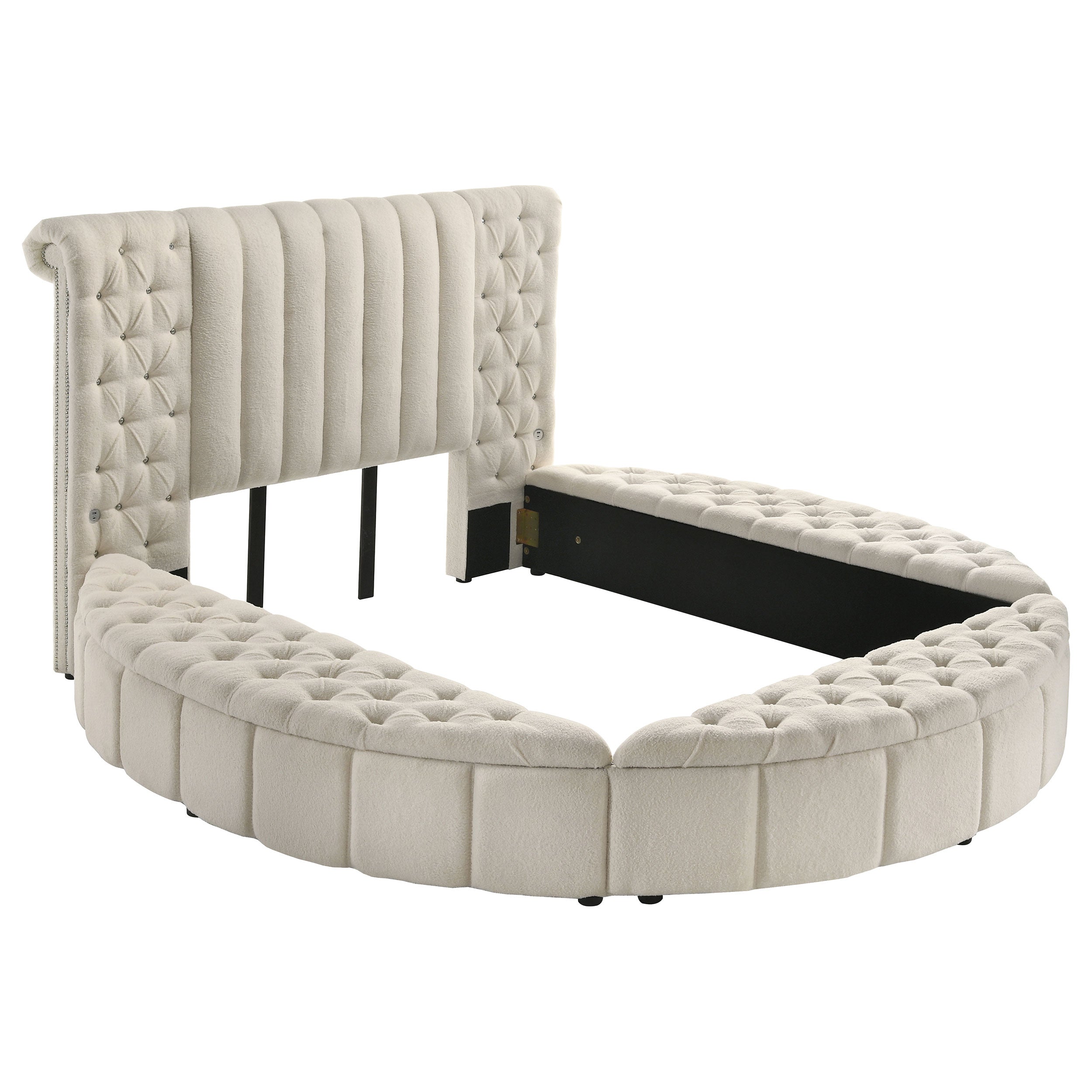 Dar Furniture - Coaster - Sonya Upholstered Queen Round Storage Bed Ivory - 360111Q