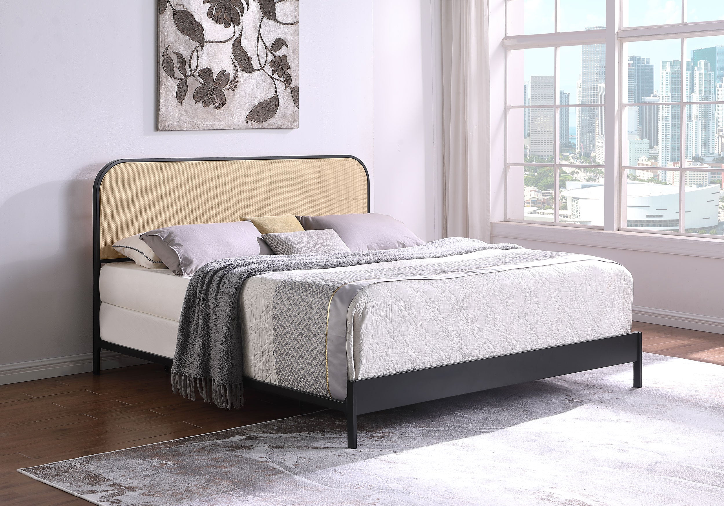 Amherst Radio Weave Rattan Metal Eastern King Bed Black