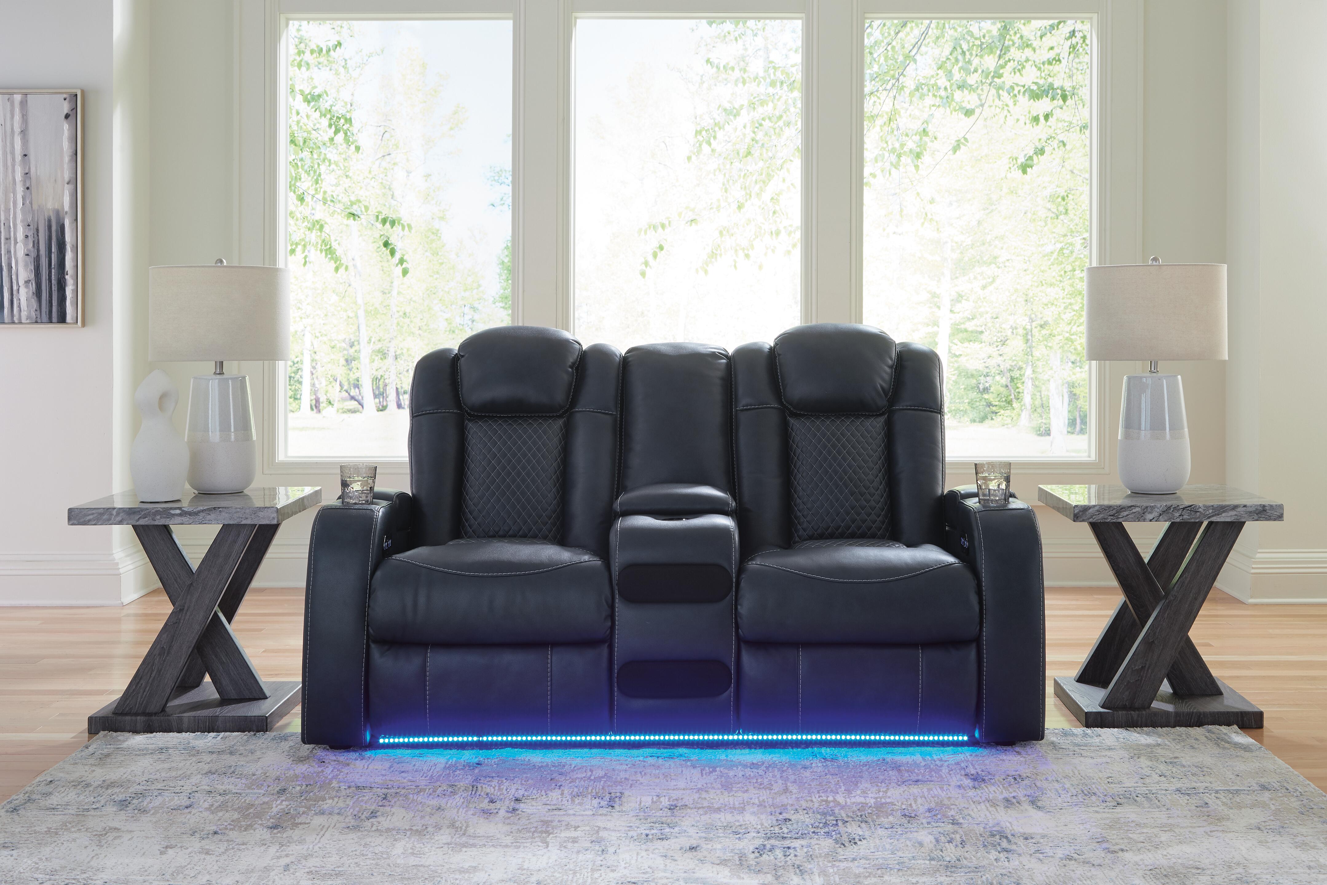 Dar Furniture - Ashley Furniture - Fyne-Dyme Power Reclining Loveseat with Console - PWR REC Loveseat/CON/ADJ HDRST / Sapphire - 3660318