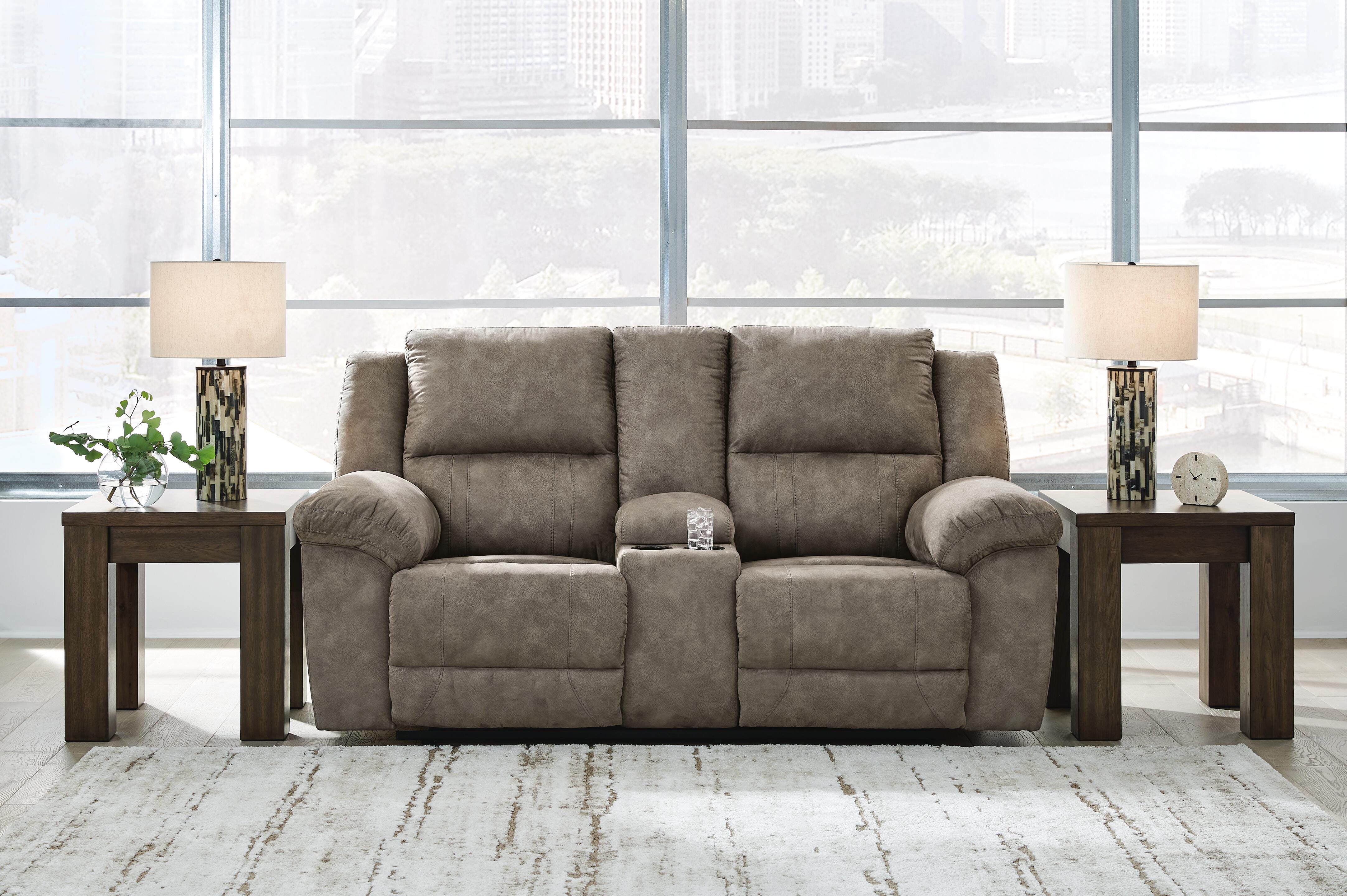 Dar Furniture - Ashley Furniture - Laresview Reclining Loveseat with Console - DBL Rec Loveseat w/Console / Fossil - 3720394