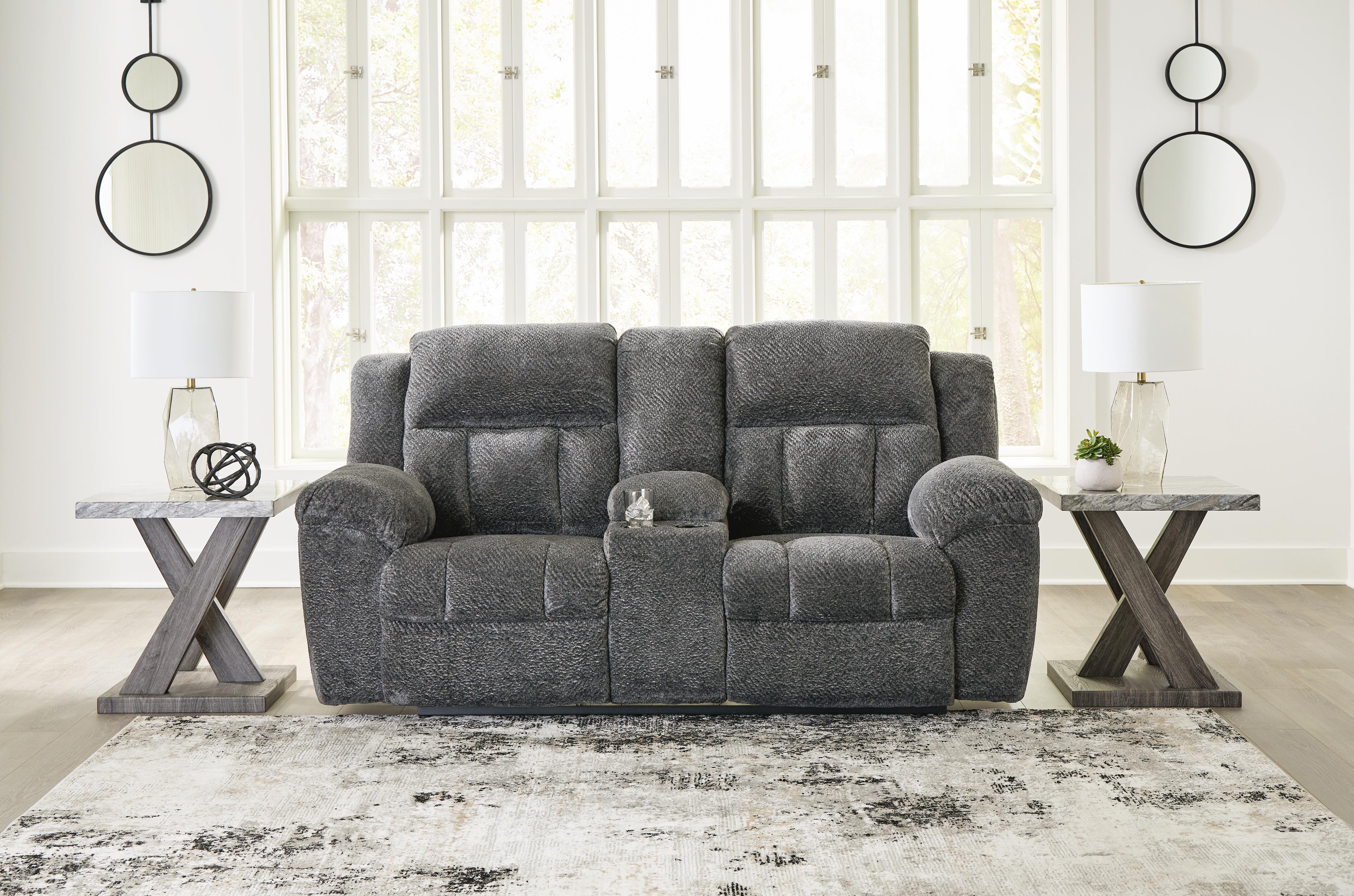 Dar Furniture - Ashley Furniture - Frohn Reclining Loveseat with Console - DBL Rec Loveseat w/Console / Graphite - 3740694