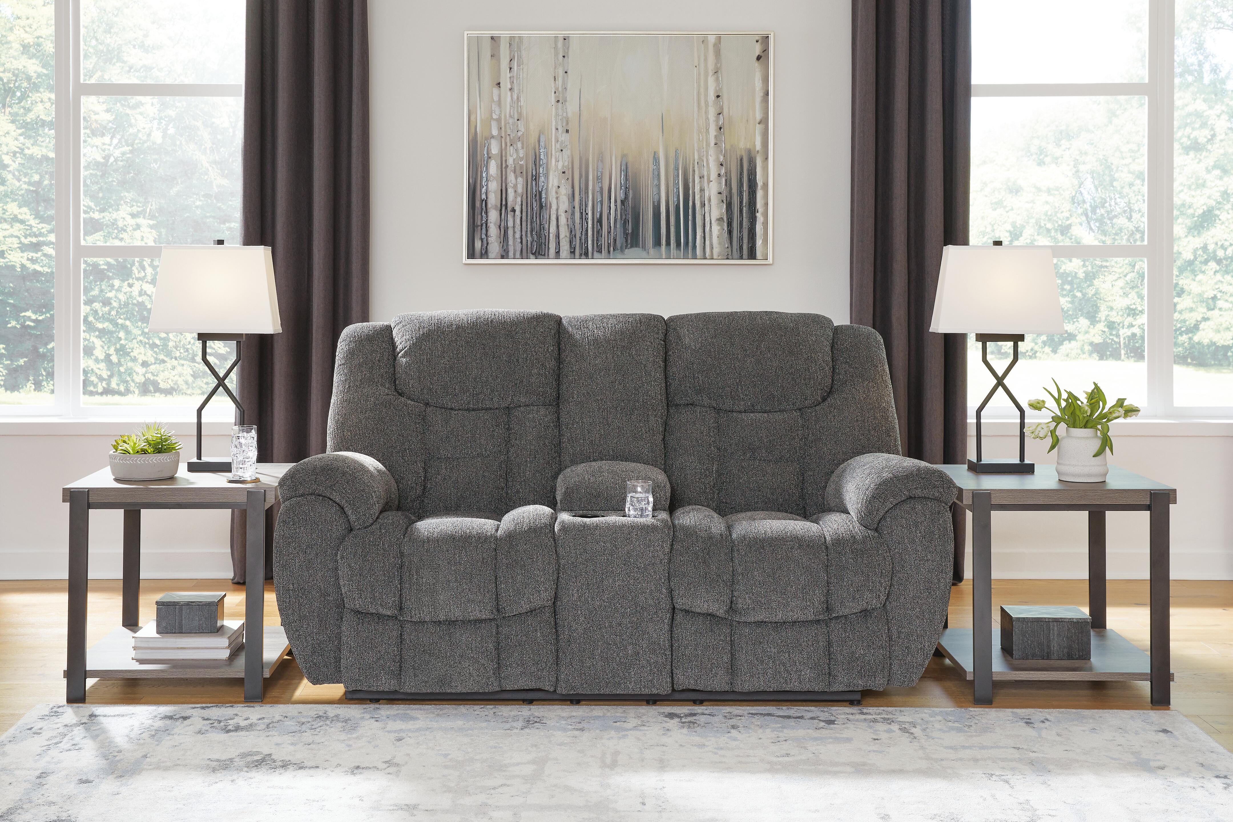 Dar Furniture - Ashley Furniture - Foreside Reclining Loveseat with Console - DBL Rec Loveseat w/Console / Charcoal - 3810494