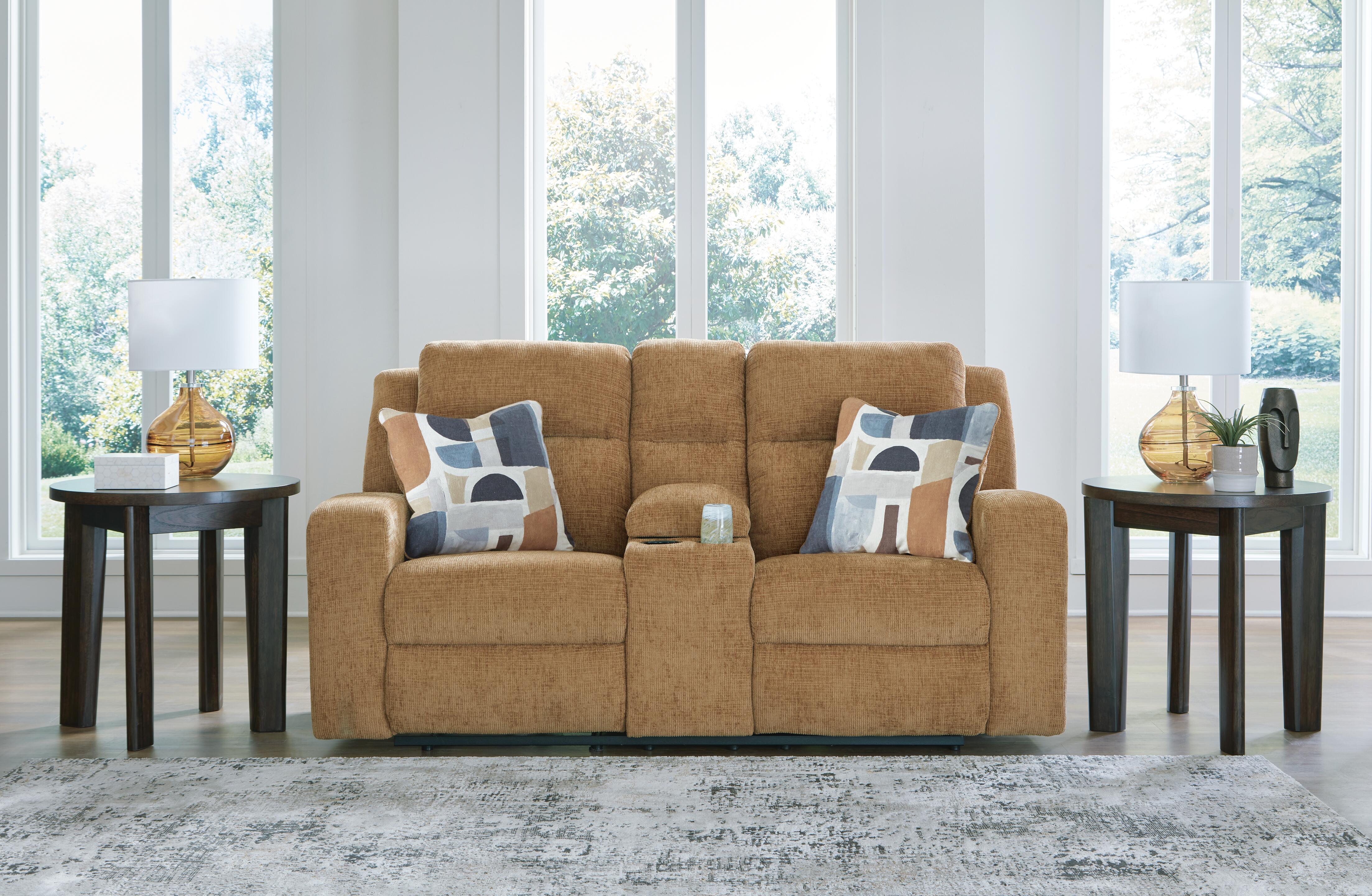 Dar Furniture - Ashley Furniture - Kanlow Reclining Loveseat with Console - DBL Rec Loveseat w/Console / Honey - 3860594