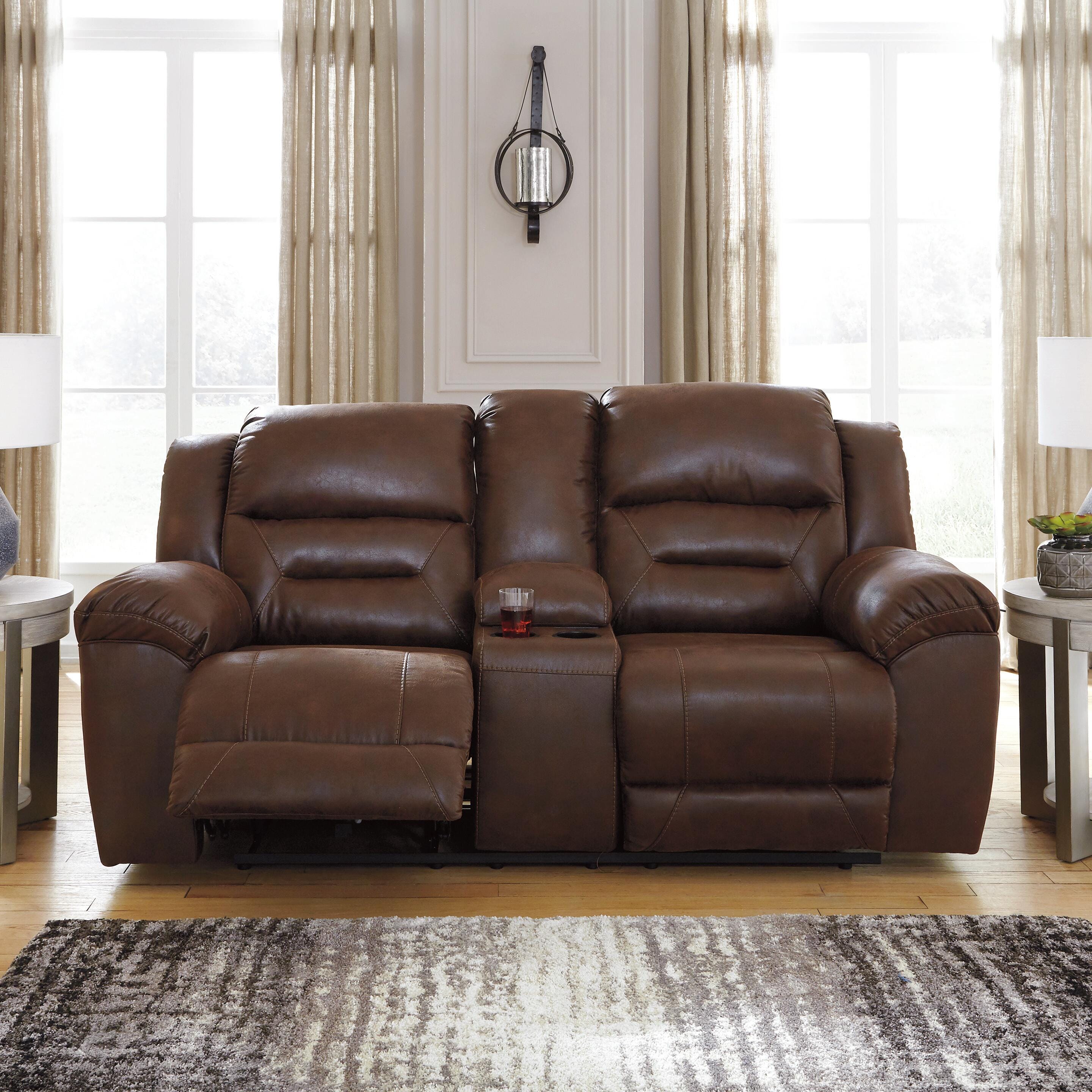 Dar Furniture - Ashley Furniture - Stoneland Reclining Loveseat with Console - DBL Rec Loveseat w/Console / Chocolate - 3990494