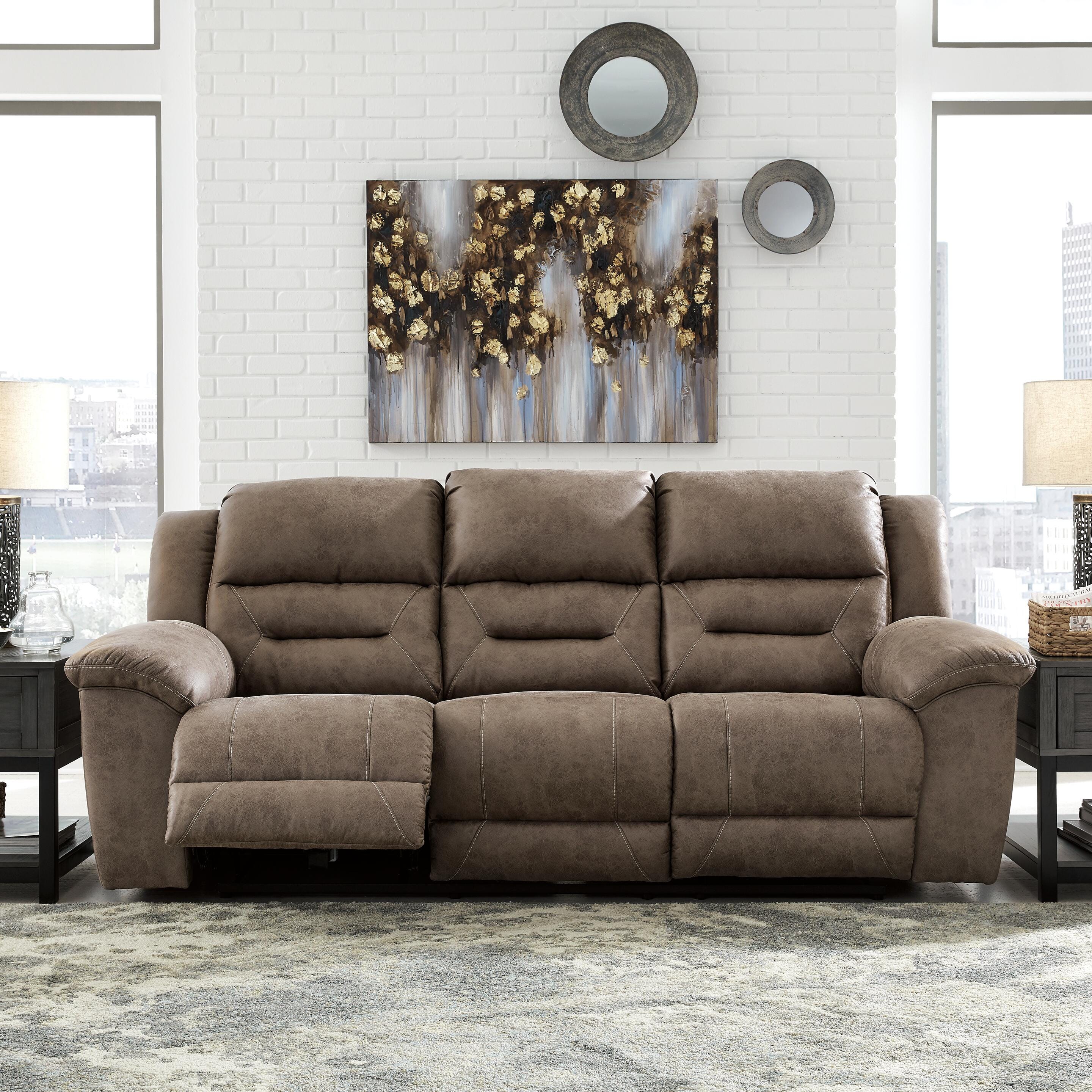 Dar Furniture - Ashley Furniture - Stoneland Reclining Sofa - Reclining Sofa / Fossil - 3990588