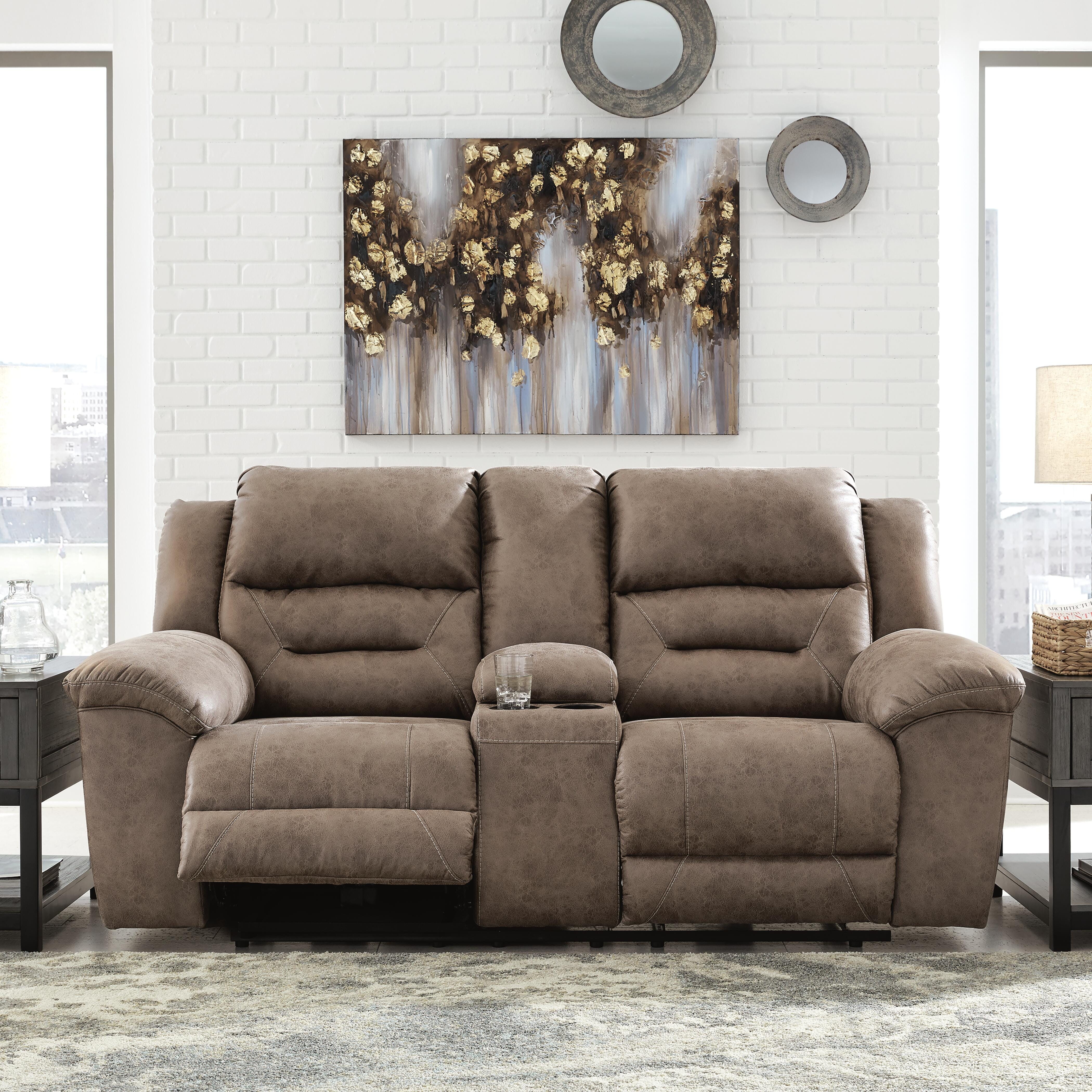 Dar Furniture - Ashley Furniture - Stoneland Power Reclining Loveseat with Console - DBL REC PWR Loveseat w/Console / Fossil - 3990596