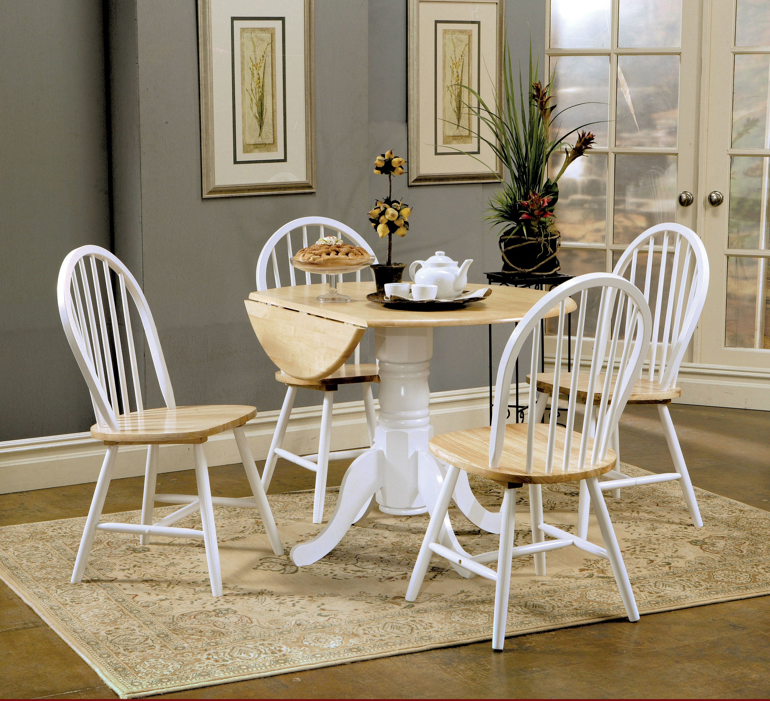 Dar Furniture - Coaster - Allison 5-piece Round Drop Leaf Dining Table Set White - 4241-S5