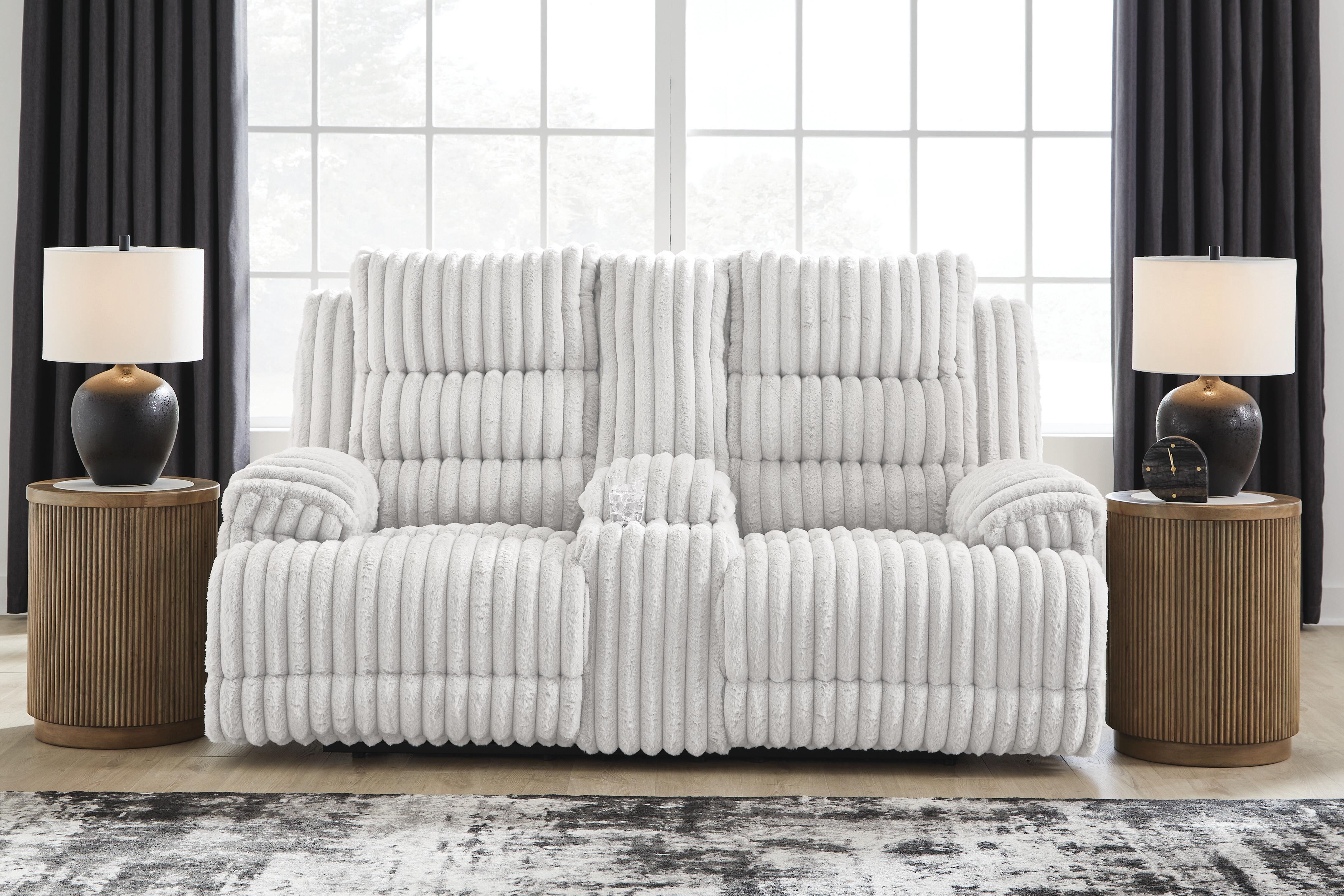 Dar Furniture - Ashley Furniture - Rhines Falls Power Reclining Loveseat with Console - DBL REC PWR Loveseat w/Console / Alloy - PC4280496
