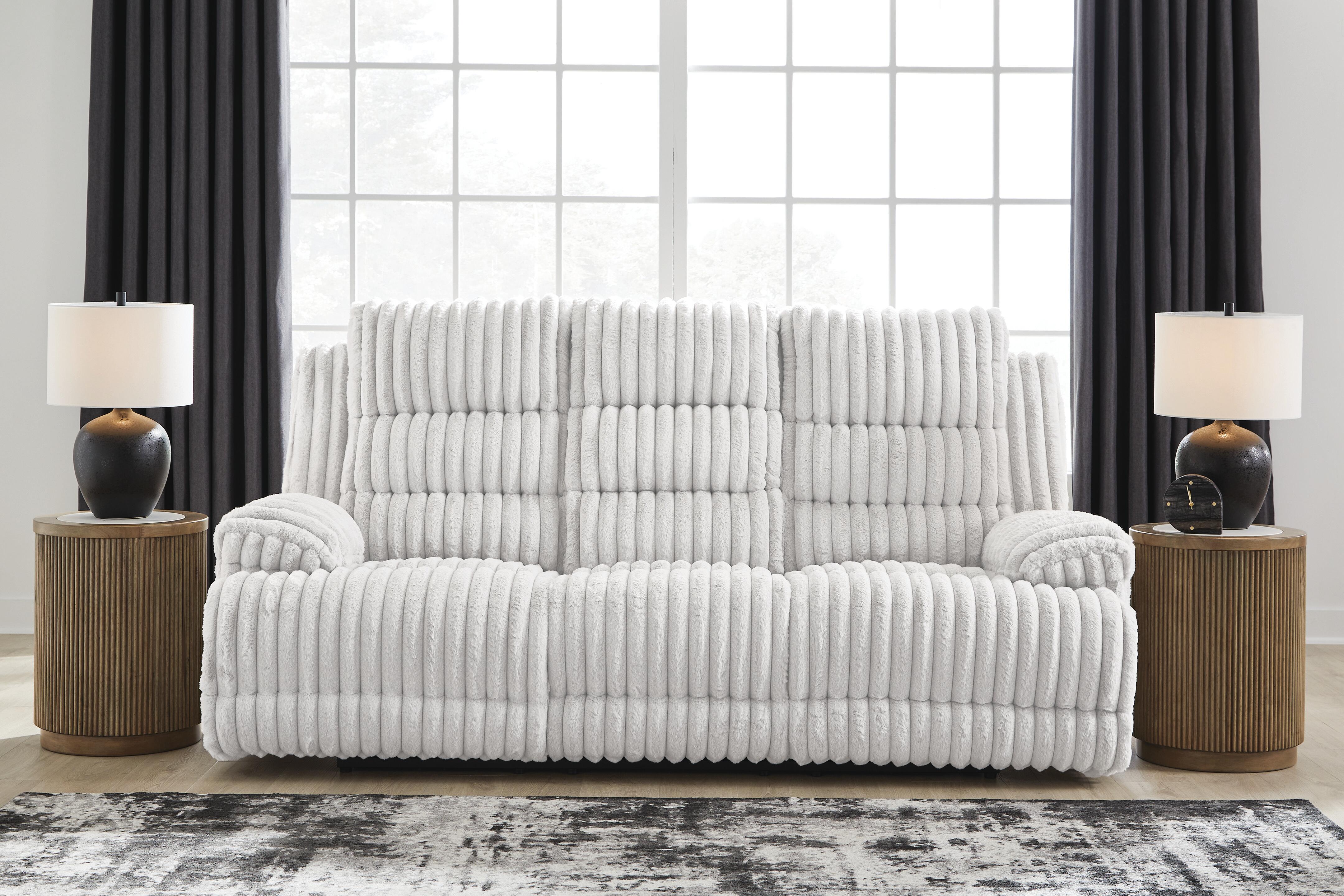 Dar Furniture - Ashley Furniture - Rhines Falls Power Reclining Sofa with Drop Down Table - REC PWR Sofa w/Drop Down Table / Alloy - PC4280499