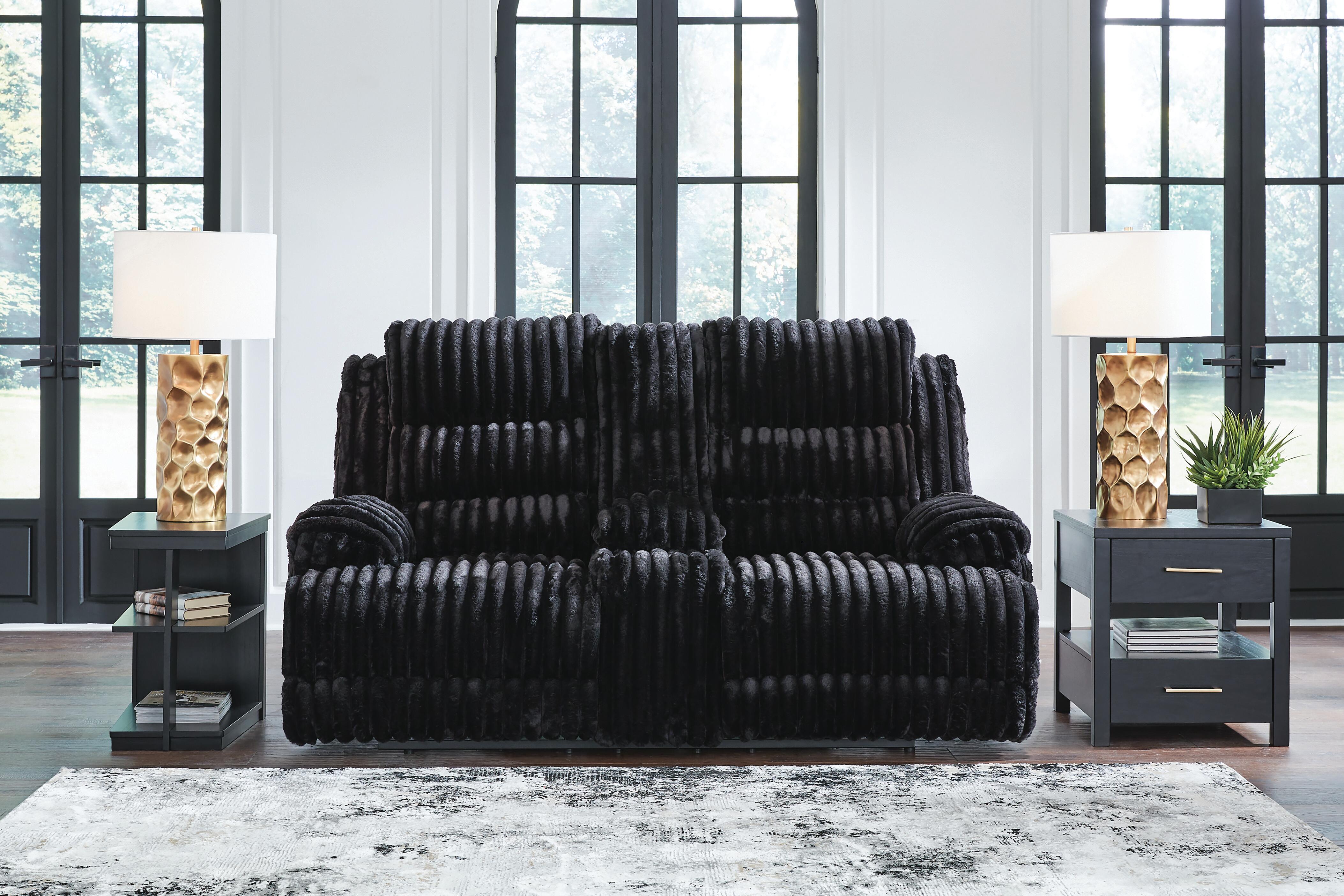 Dar Furniture - Ashley Furniture - Rhines Falls Power Reclining Loveseat with Console - DBL REC PWR Loveseat w/Console / Onyx - PC4280596