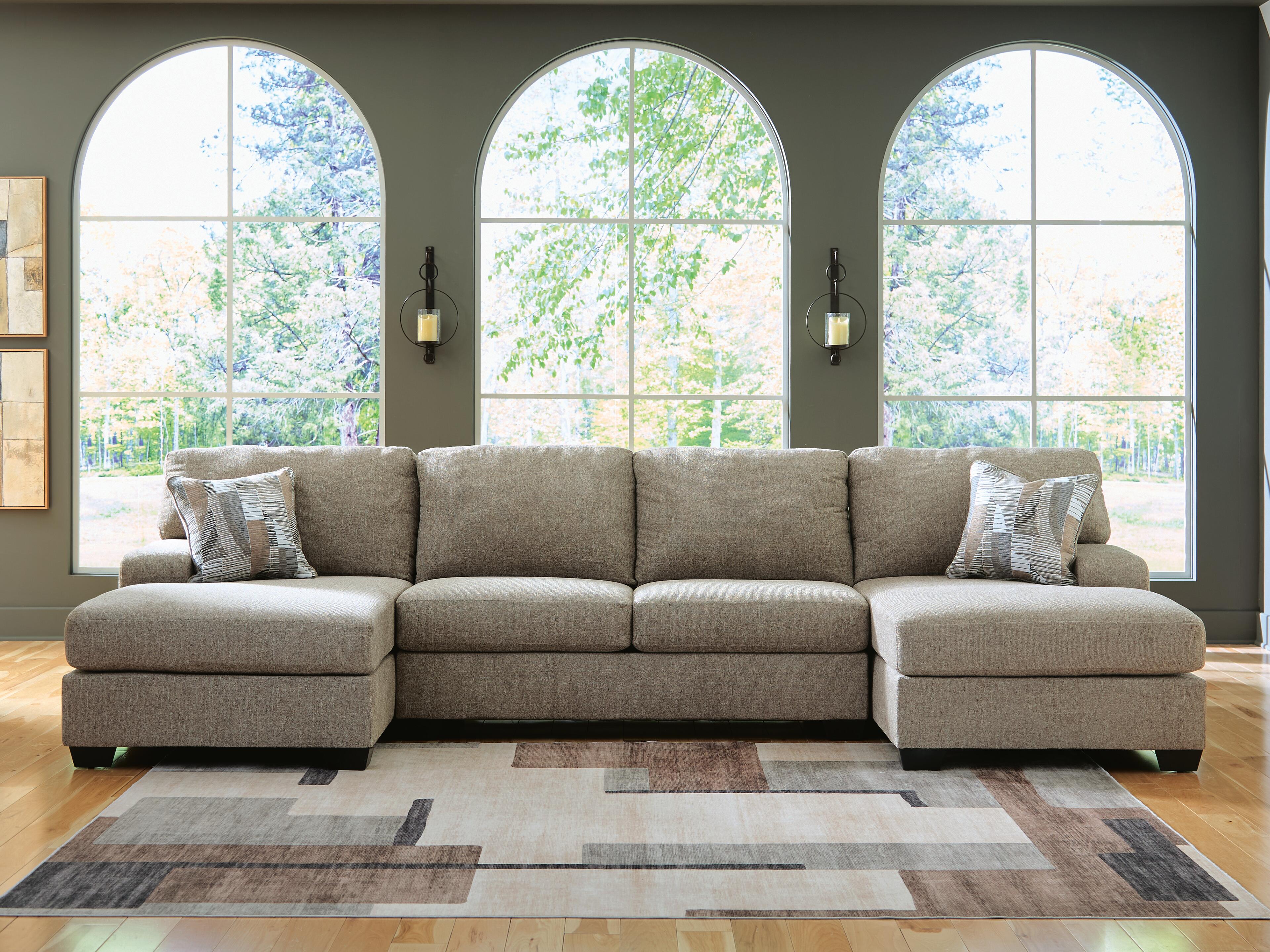 Dar Furniture - Ashley Furniture - Newellen 3-Piece Sleeper Sectional with Double Chaise - RAF 3-Piece Sleeper Sectional with Double Chaise / Hemp - 48404S7