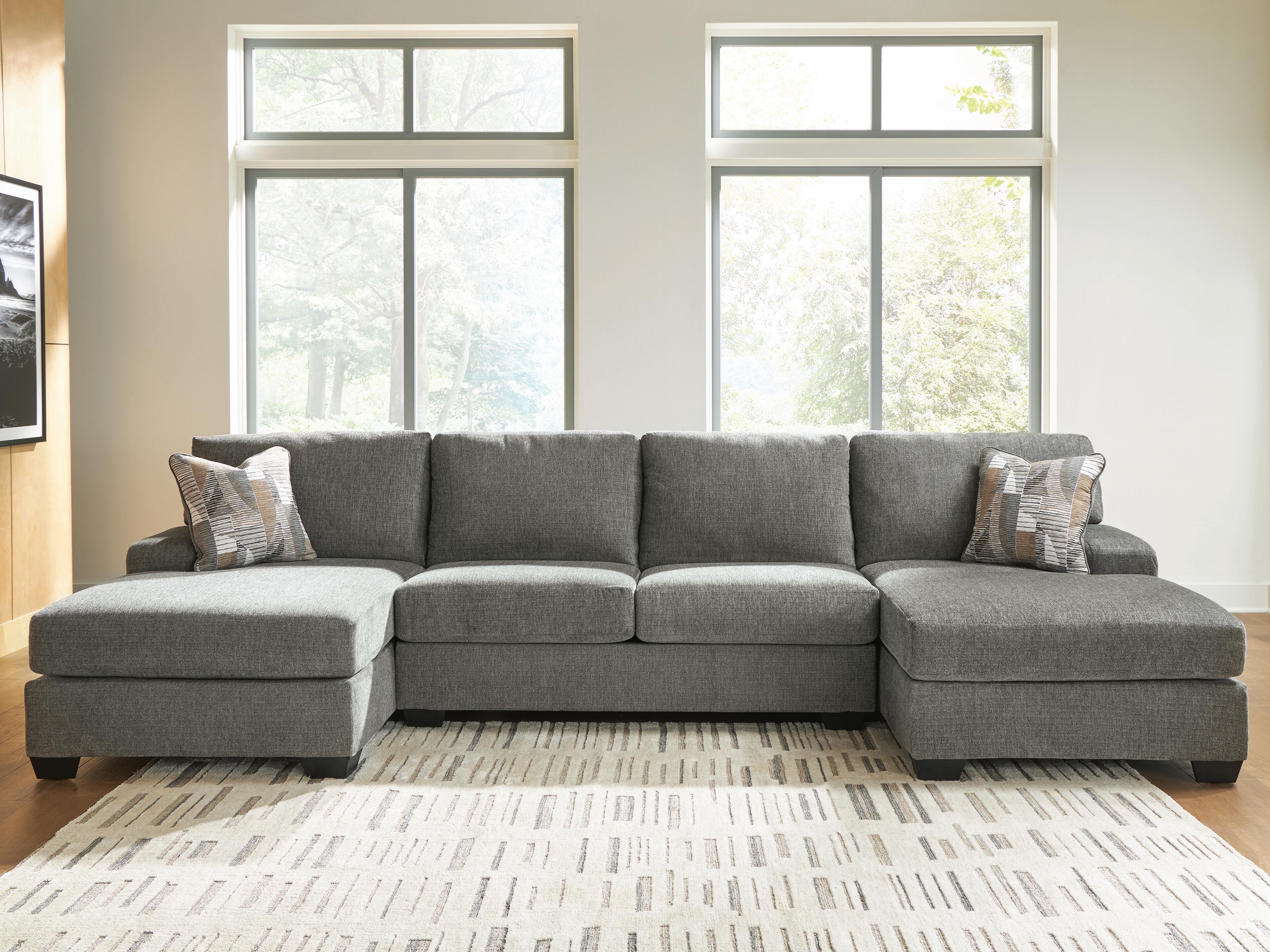 Dar Furniture - Ashley Furniture - Clarington 3-Piece Sectional with Double Chaise - RAF 3-Piece Sectional with Double Chaise / Greystone - PC48405S3