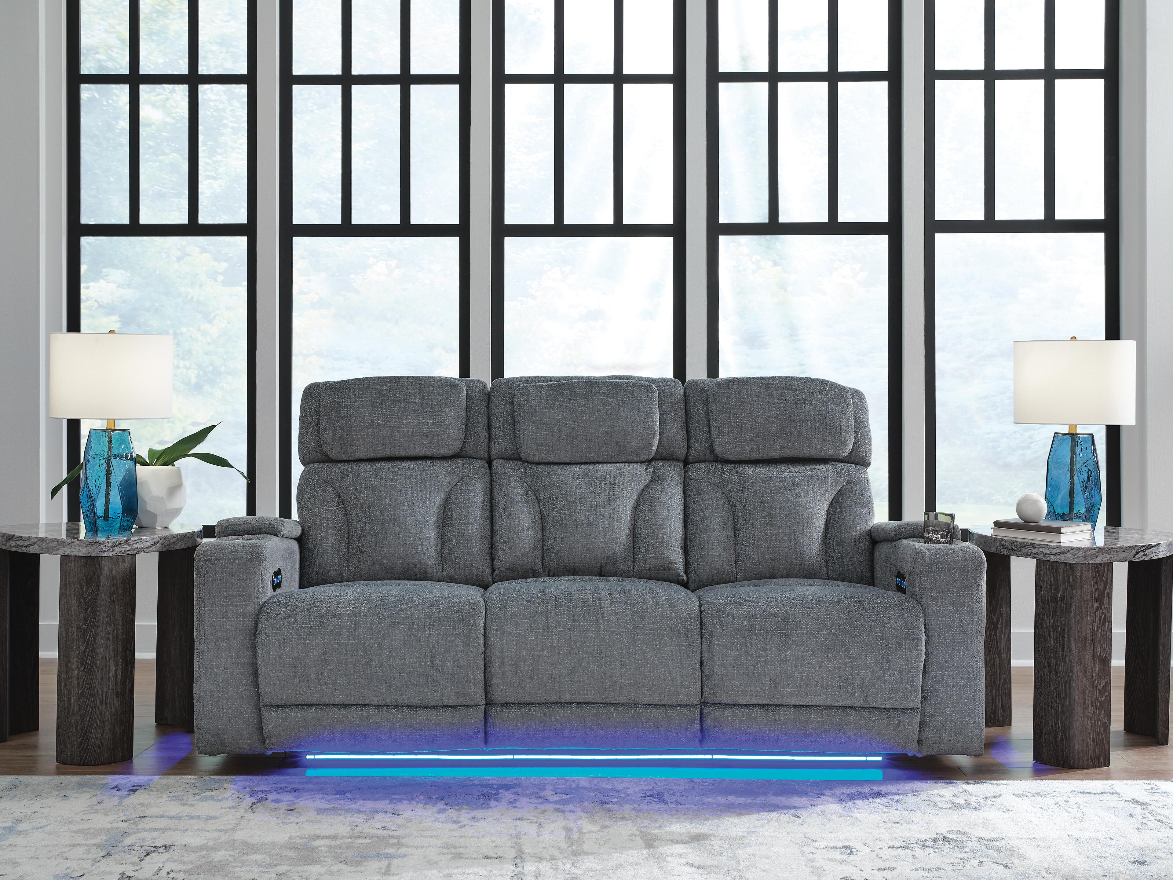 Dar Furniture - Ashley Furniture - Studio Cave Power Reclining Sofa - PWR REC Sofa with ADJ Headrest / Steel - PC4980215