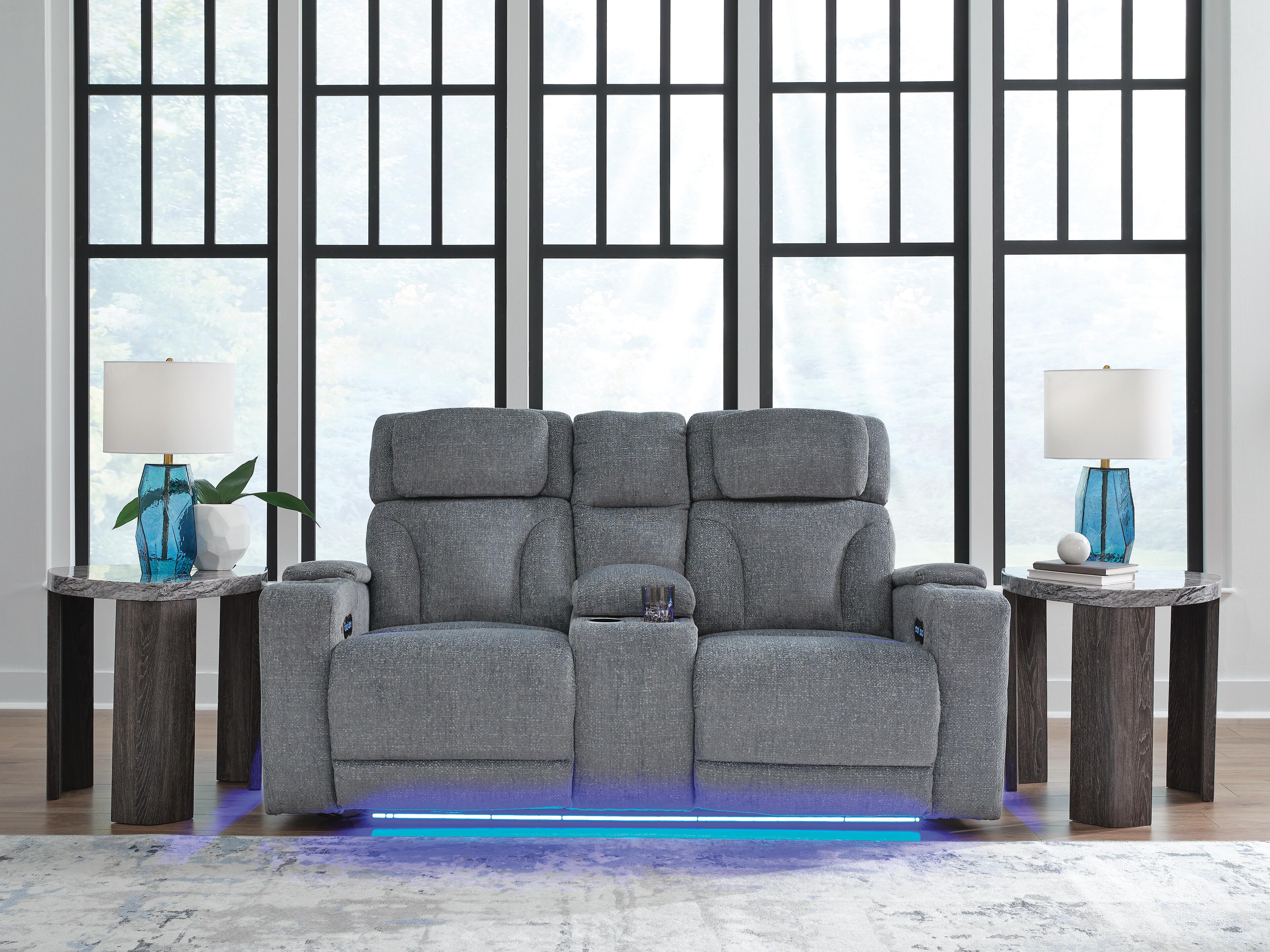 Dar Furniture - Ashley Furniture - Studio Cave Power Reclining Loveseat with Console - PWR REC Loveseat/CON/ADJ HDRST / Steel - PC4980218