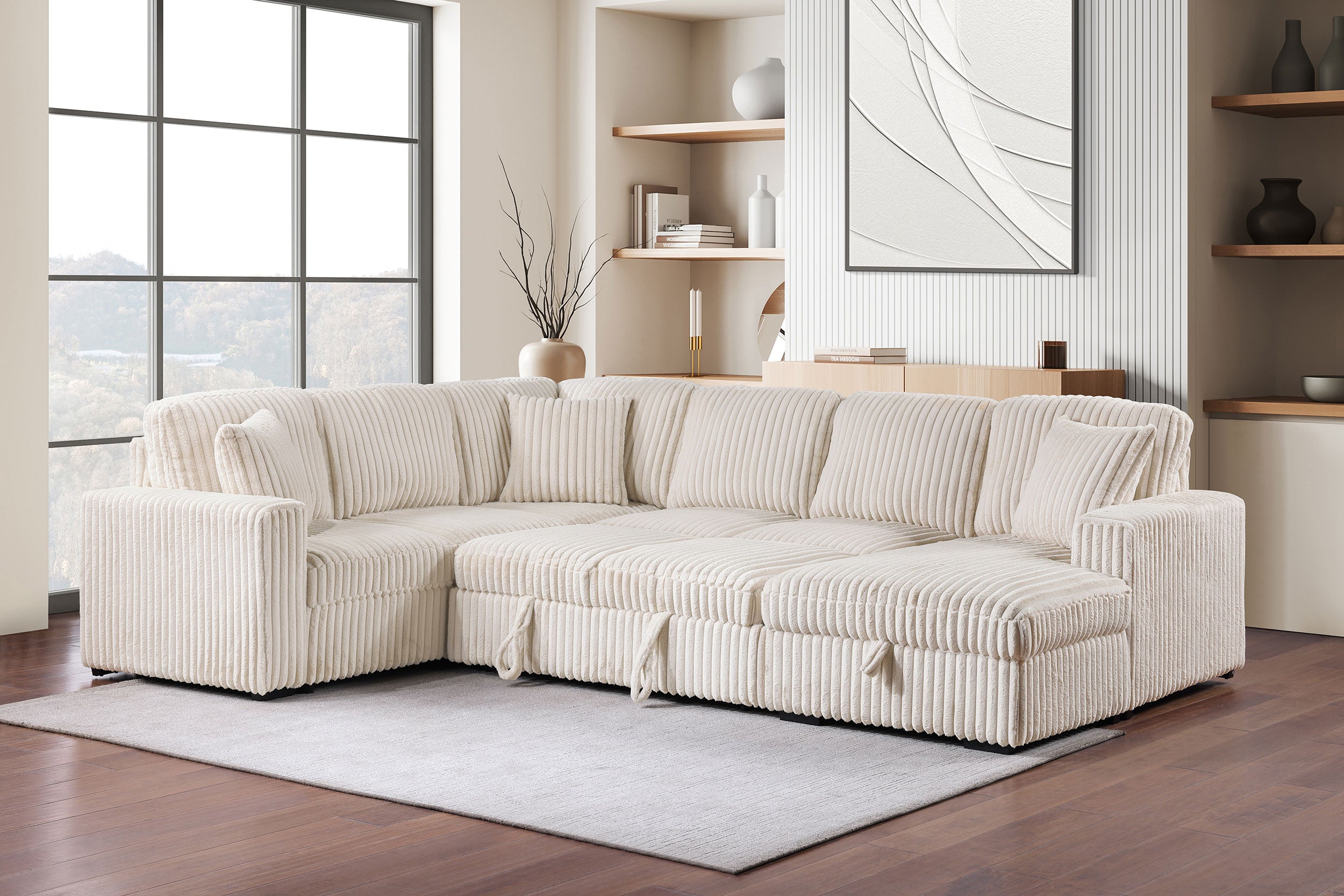 Devonshire Sleeper Sectional Sofa Storage Chaise Camel