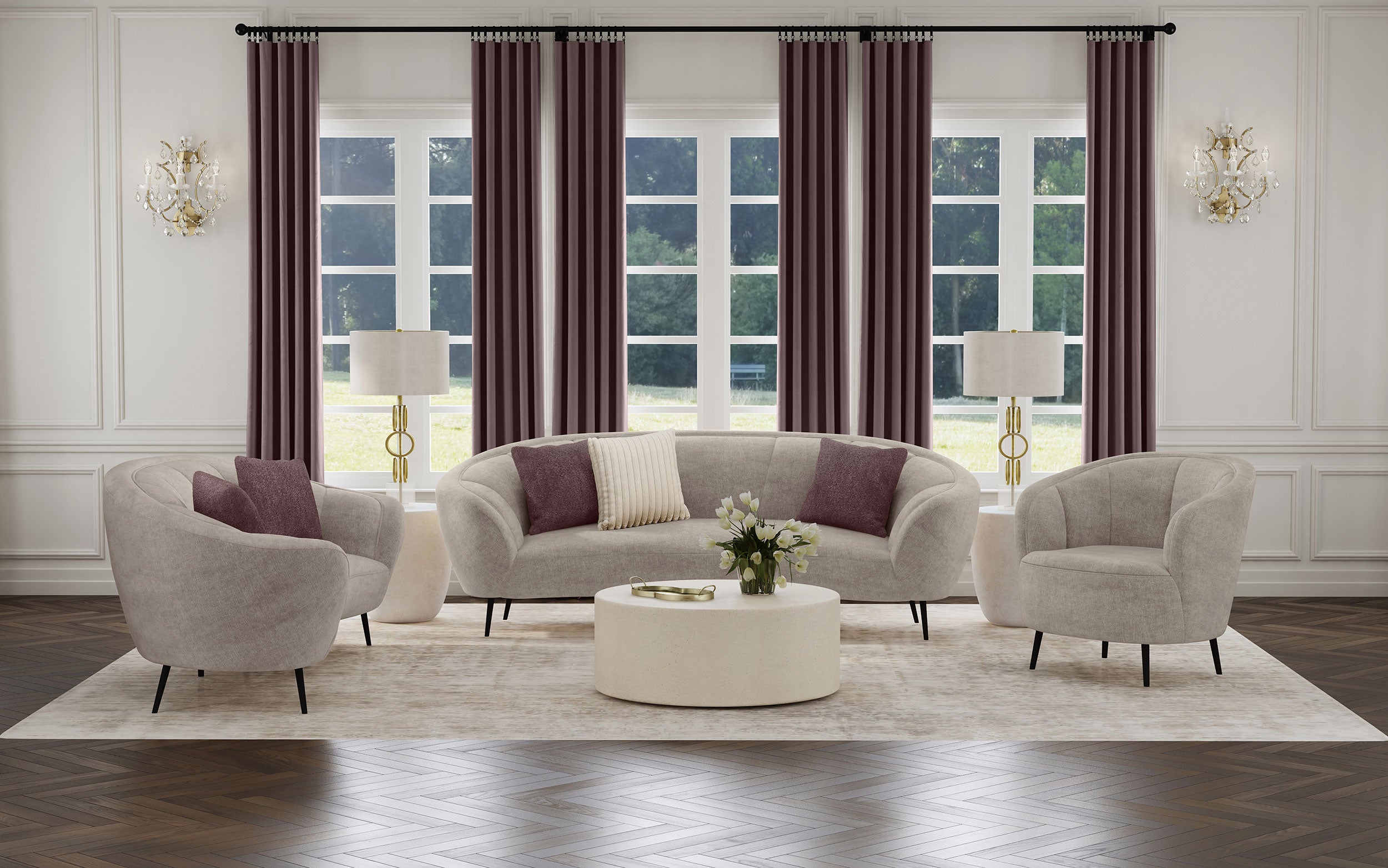 Dar Furniture - Coaster - Ellorie 3-piece Upholstered Curved Sofa Set Beige - 504837-S3