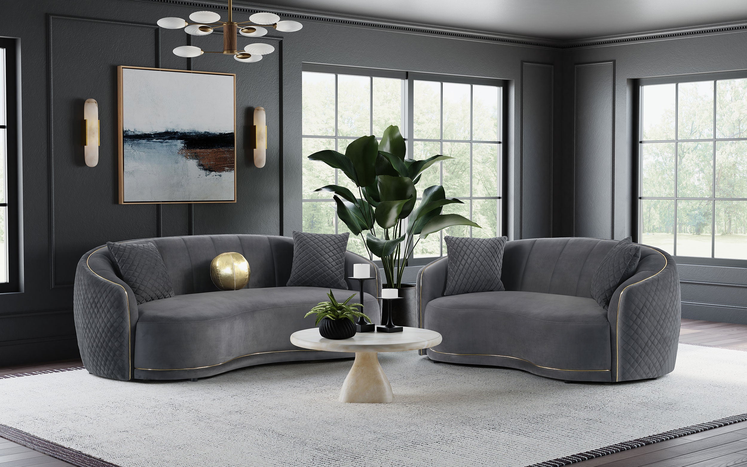 Dar Furniture - Coaster - Brookside 2-piece Velvet Upholstered Sofa Set Dark Grey - 504844-S2