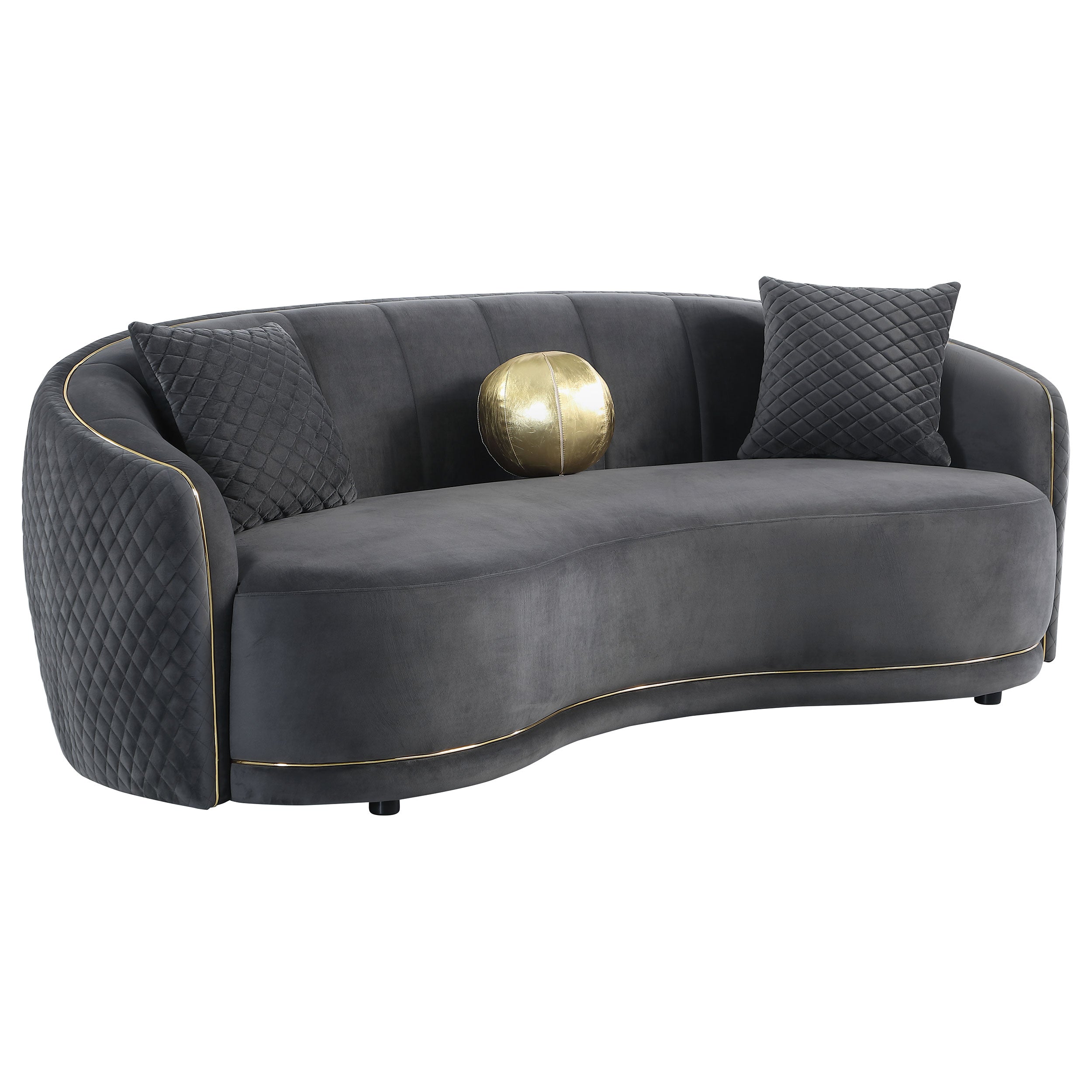 Dar Furniture - Coaster - Brookside Velvet Upholstered Curved Sofa Dark Grey - 504844