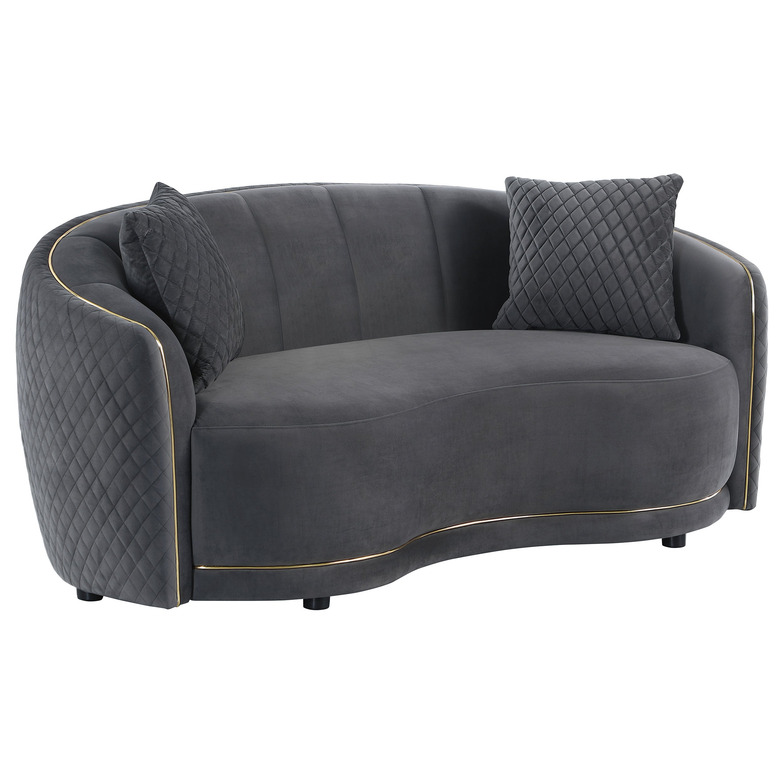 Dar Furniture - Coaster - Brookside Velvet Upholstered Curved Loveseat Dark Grey - 504845