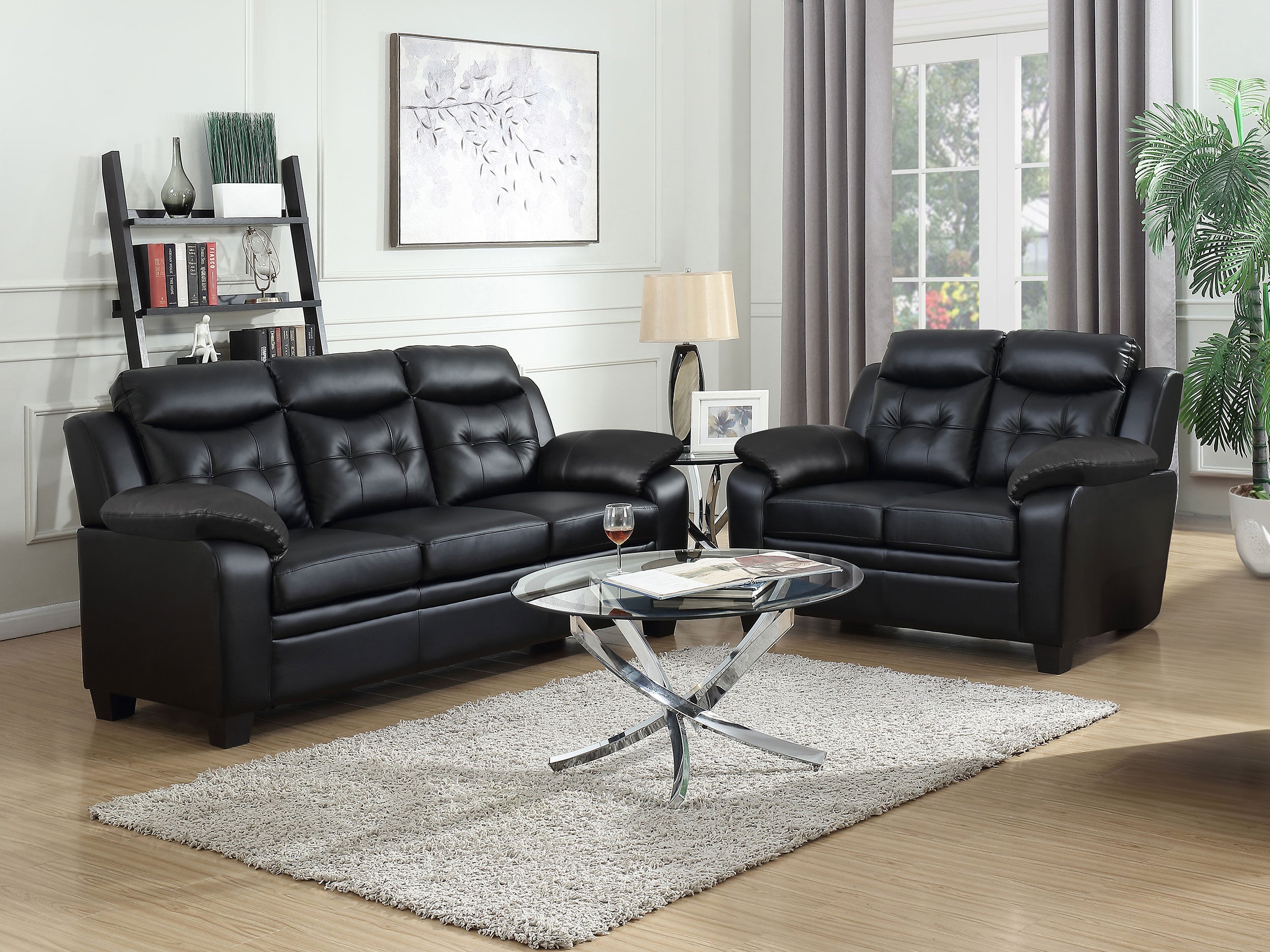 Dar Furniture - Coaster - Finley 2-piece Upholstered Padded Arm Tufted Sofa Set Black - 506551-S2