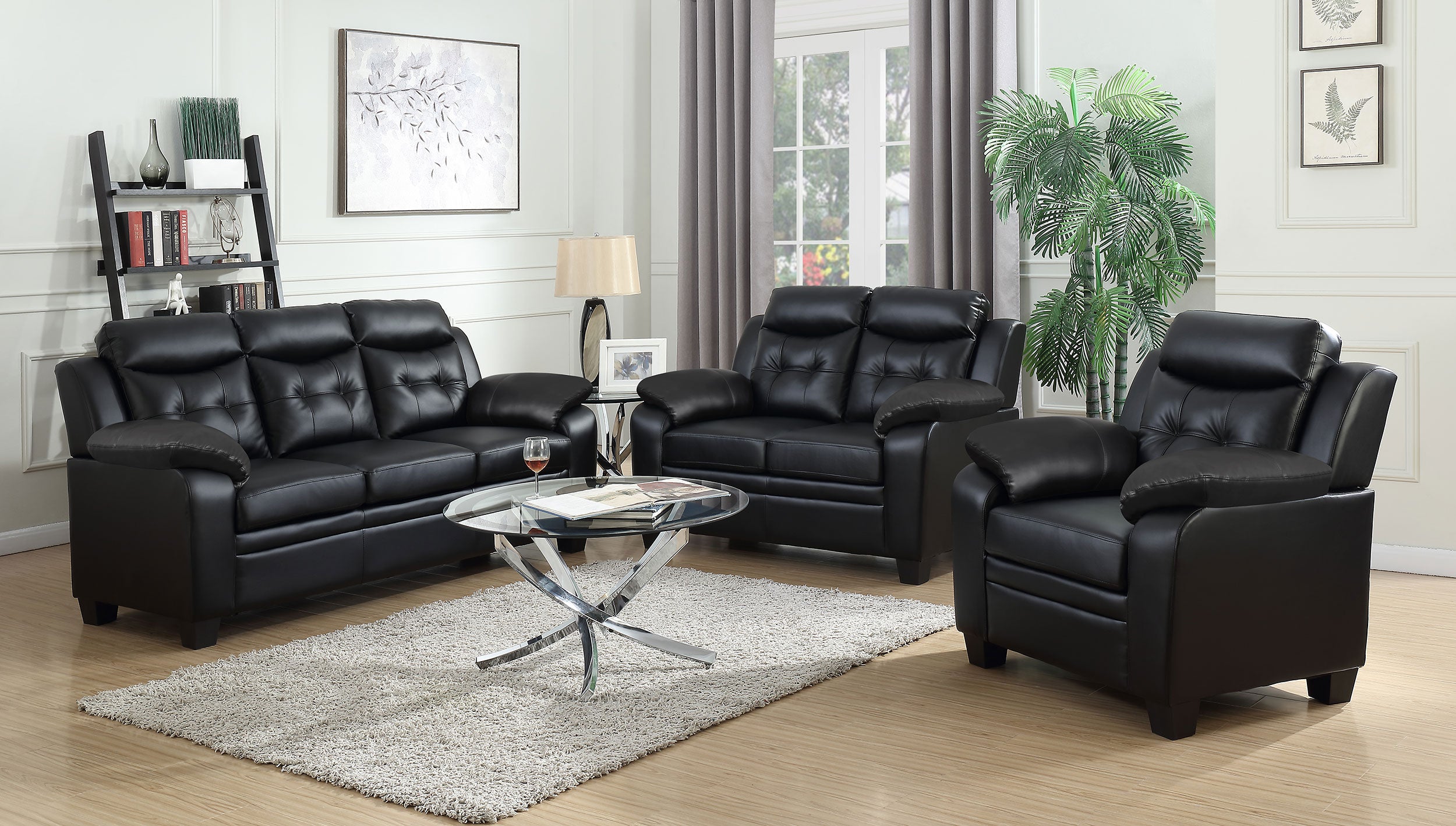 Dar Furniture - Coaster - Finley 3-piece Upholstered Padded Arm Tufted Sofa Set Black - 506551-S3