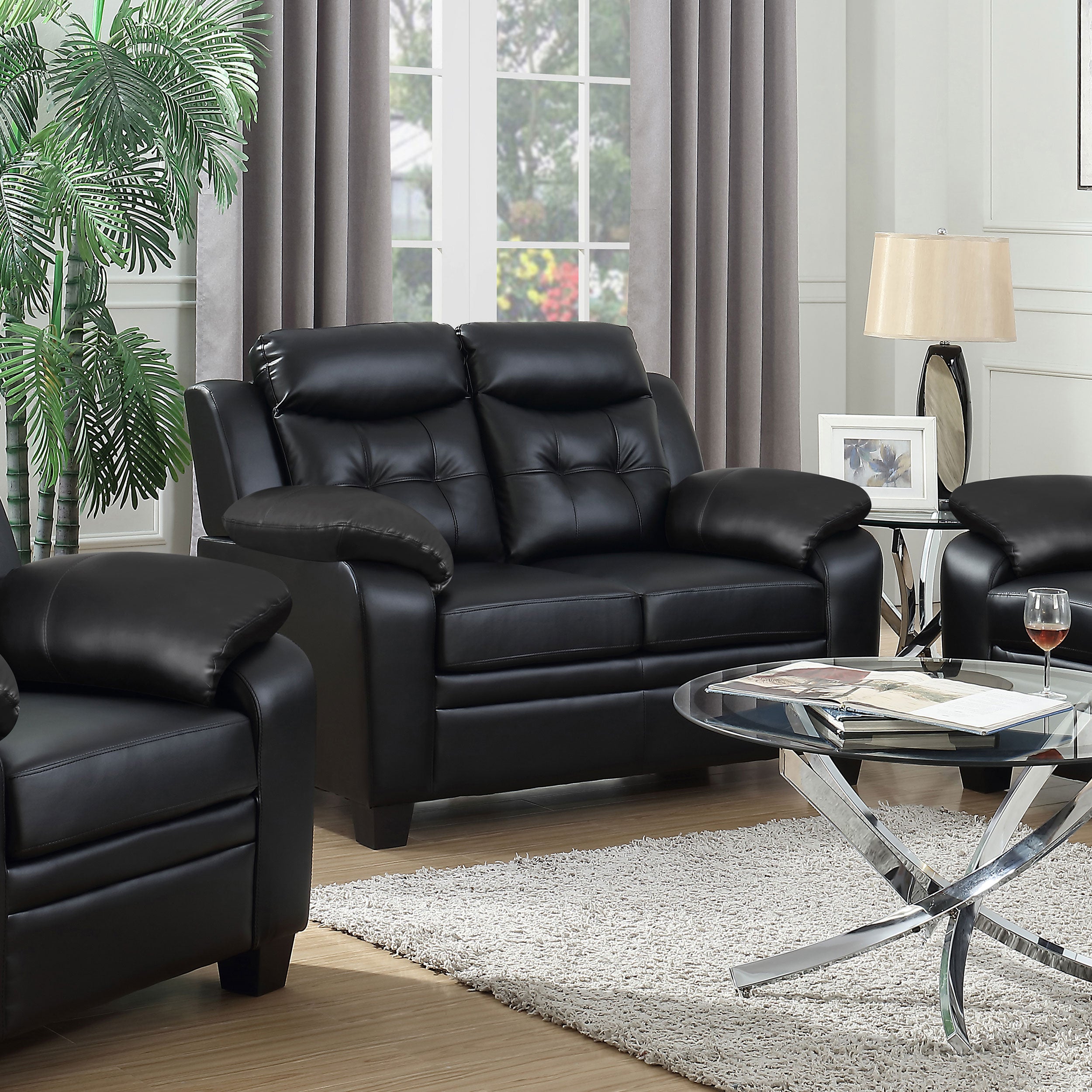 Dar Furniture - Coaster - Finley Upholstered Padded Arm Tufted Loveseat Black - 506552