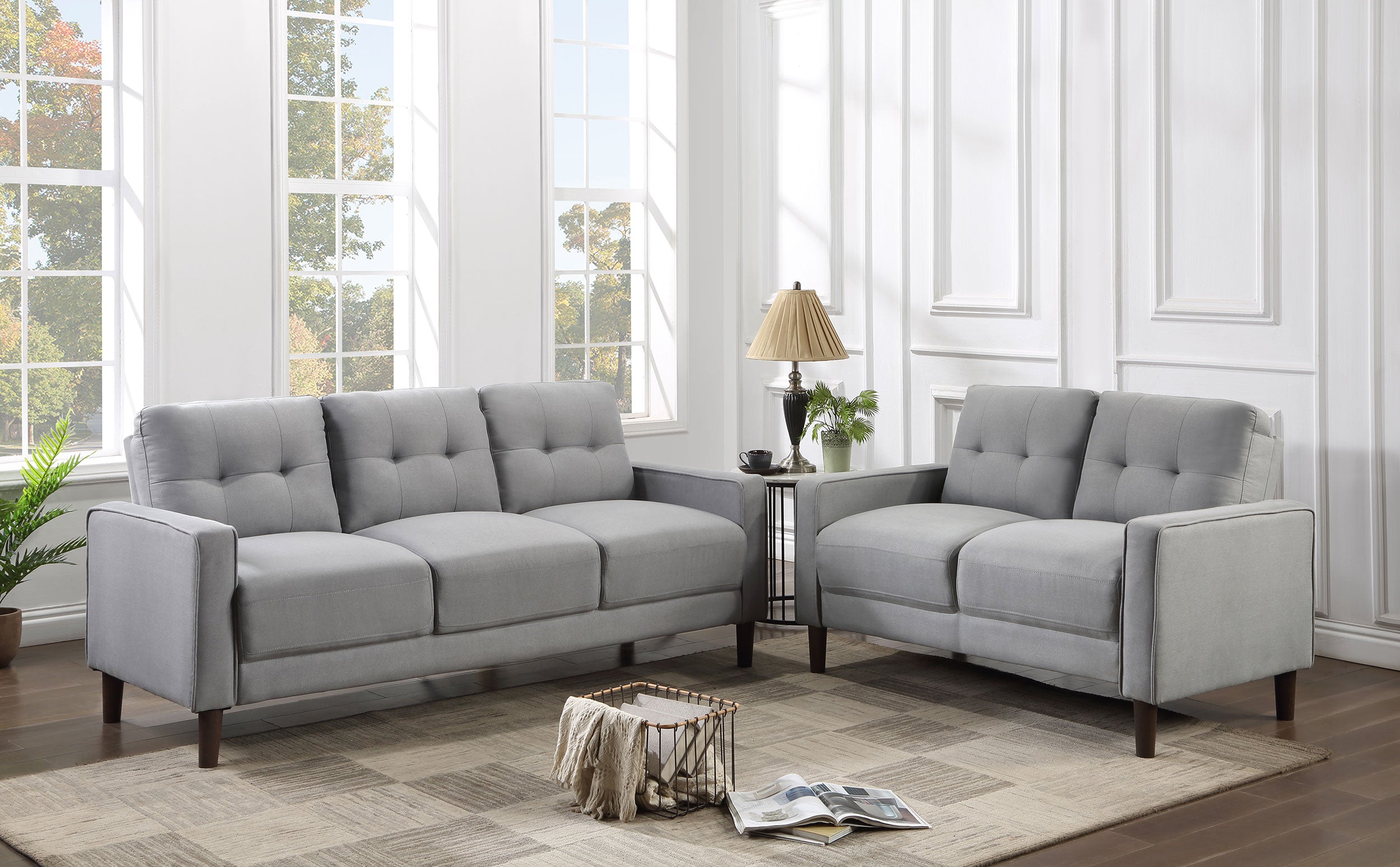 Dar Furniture - Coaster - Bowen 2-piece Upholstered Track Arm Tufted Sofa Set Grey - 506781-S2