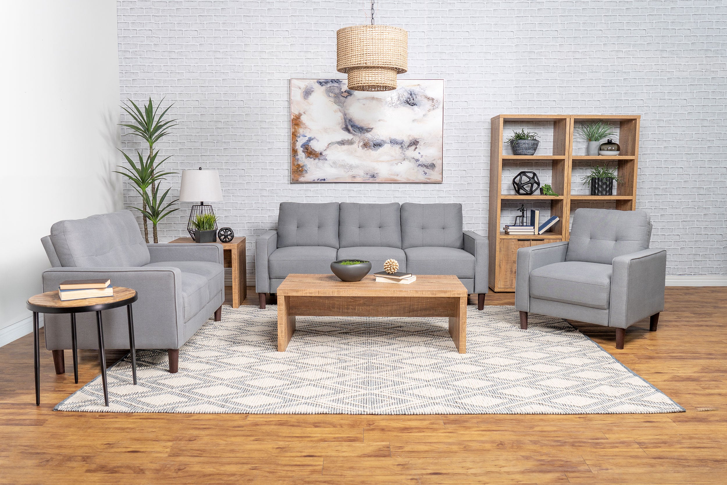 Dar Furniture - Coaster - Bowen 3-piece Upholstered Track Arm Tufted Sofa Set Grey - 506781-S3