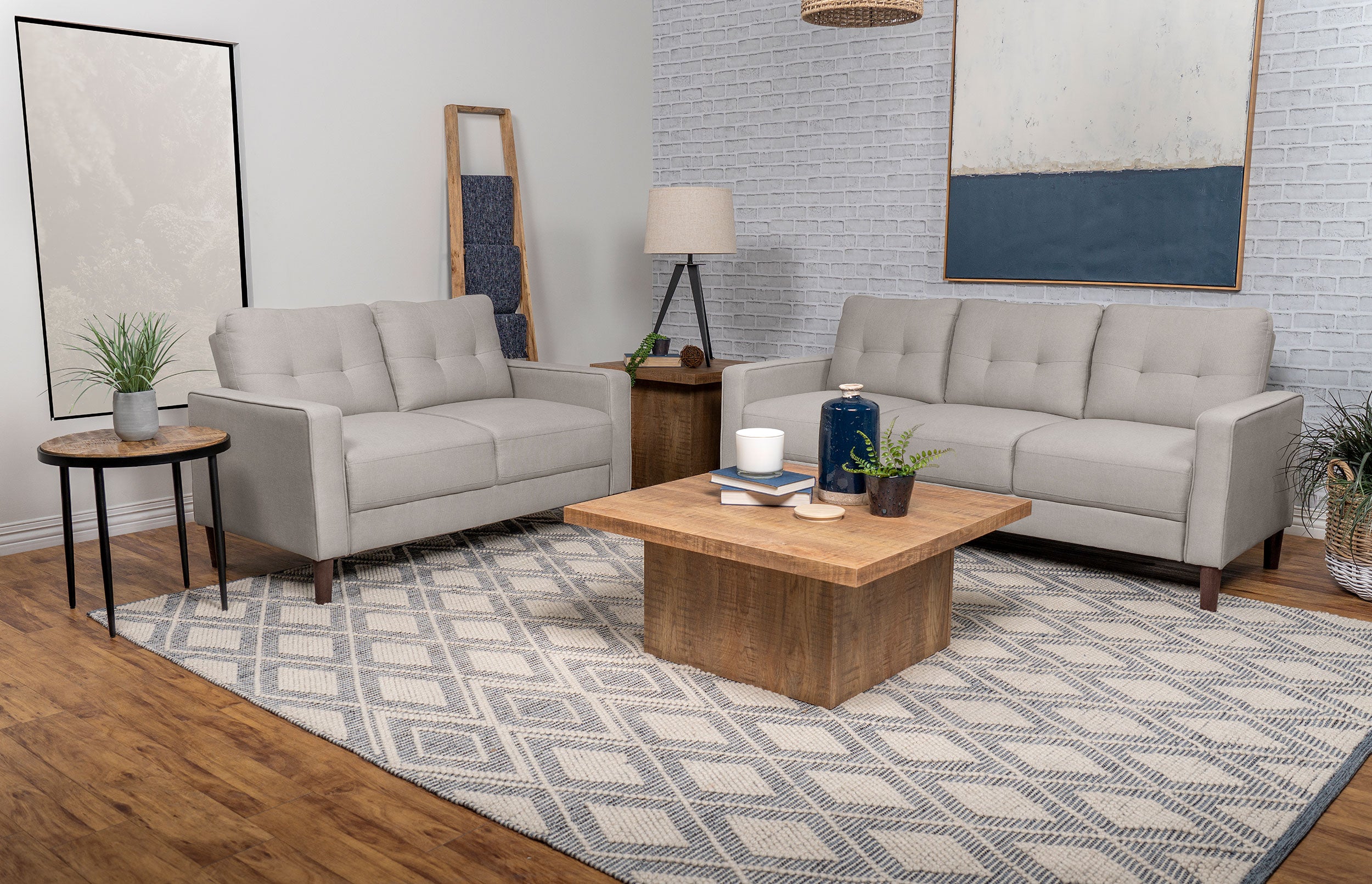 Dar Furniture - Coaster - Bowen 2-piece Upholstered Track Arm Tufted Sofa Set Beige - 506785-S2