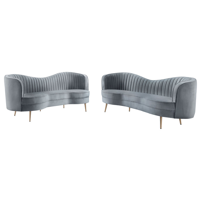 Sophia 2-piece Upholstered Channel Tufted Sofa Set Grey