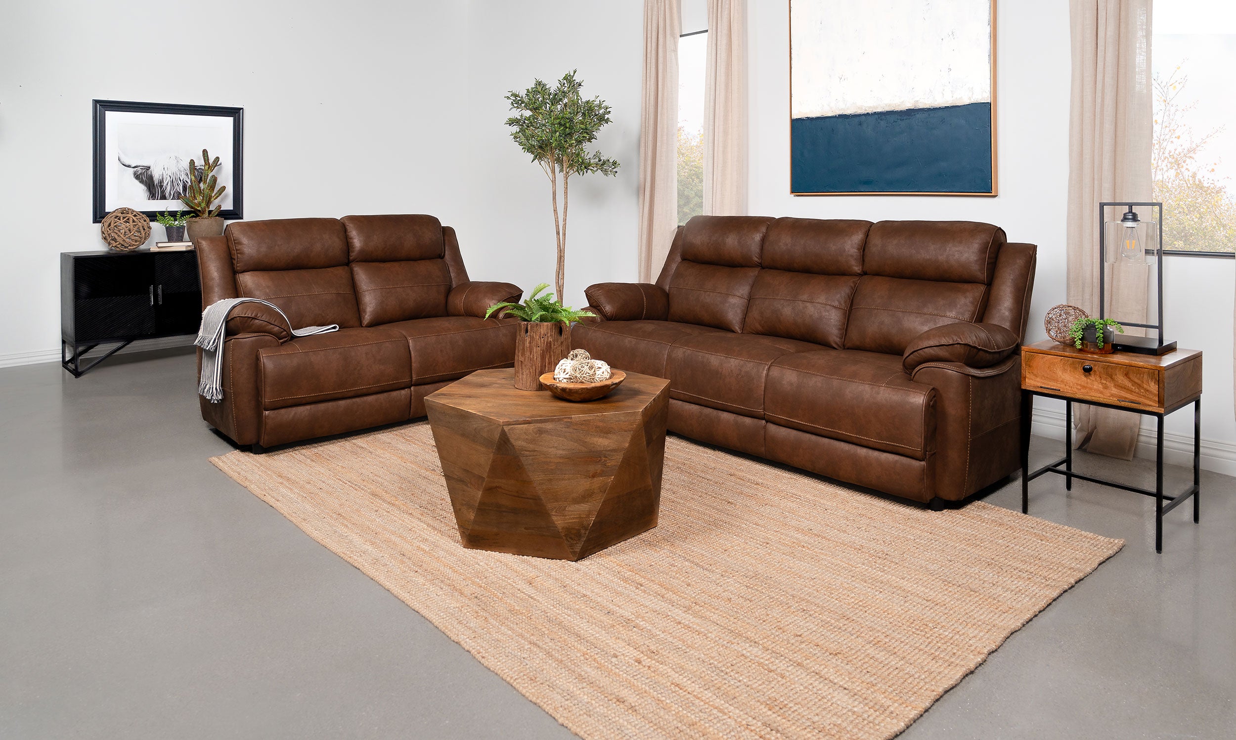 Dar Furniture - Coaster - Ellington 2-piece Upholstered Padded Arm Sofa Set Dark Brown - 508281-S2