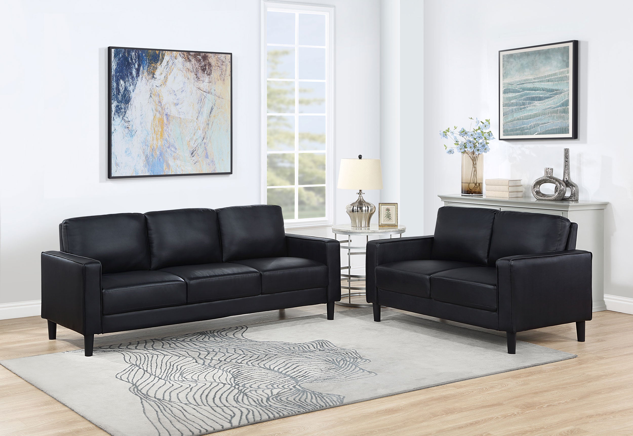 Dar Furniture - Coaster - Ruth 2-piece Upholstered Track Arm Sofa Set Black - 508361-S2
