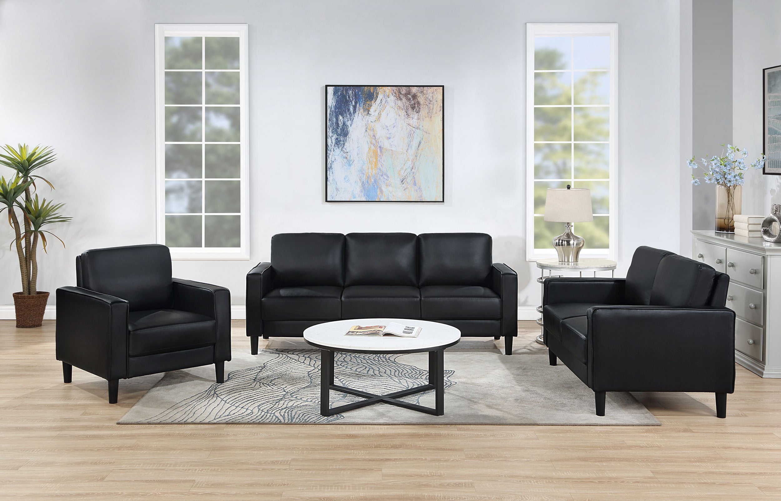 Dar Furniture - Coaster - Ruth 3-piece Upholstered Track Arm Sofa Set Black - 508361-S3