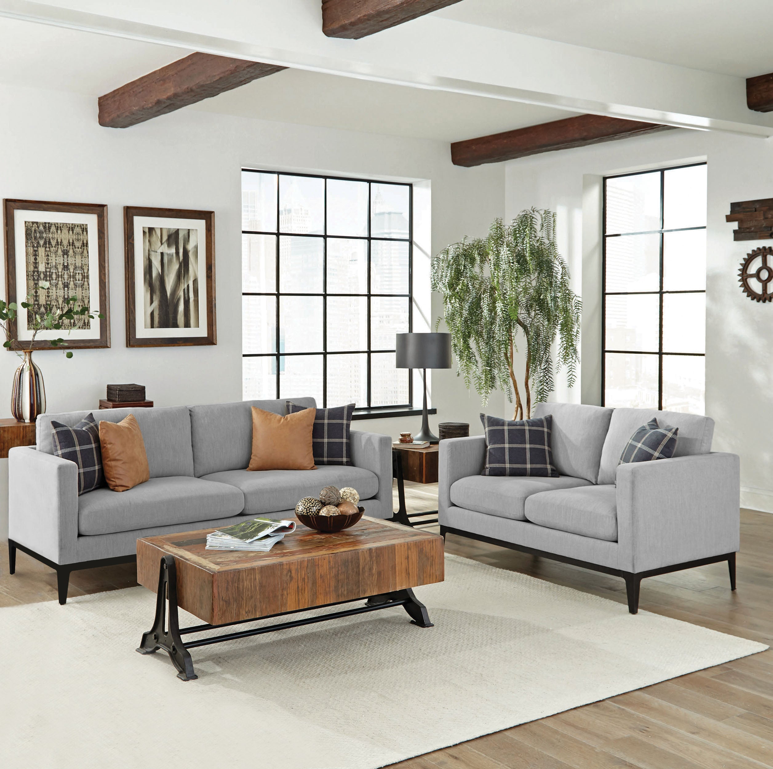 Dar Furniture - Coaster - Apperson 2-piece Upholstered Track Arm Sofa Set Light Grey - 508681-S2