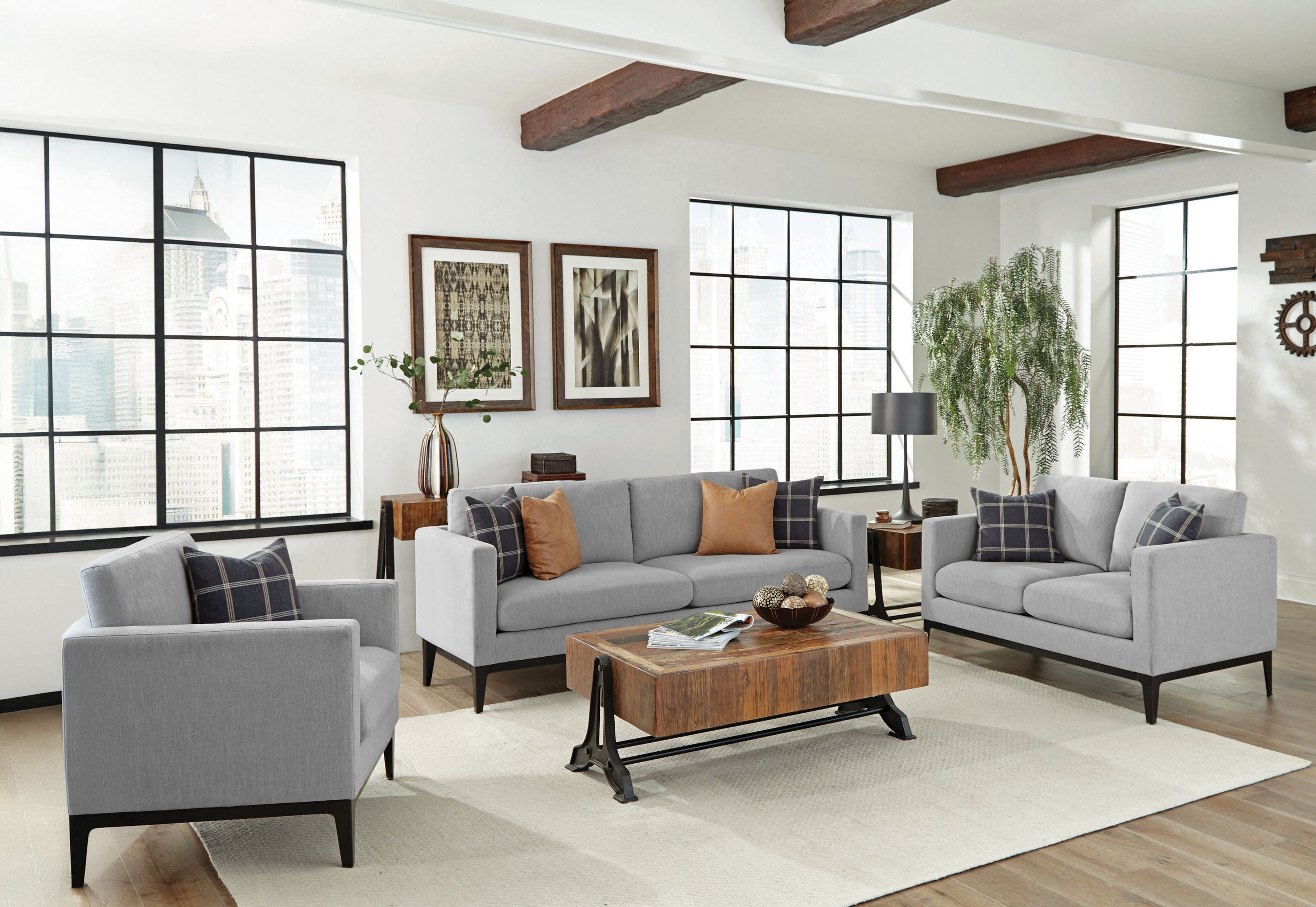 Dar Furniture - Coaster - Apperson 3-piece Upholstered Track Arm Sofa Set Light Grey - 508681-S3