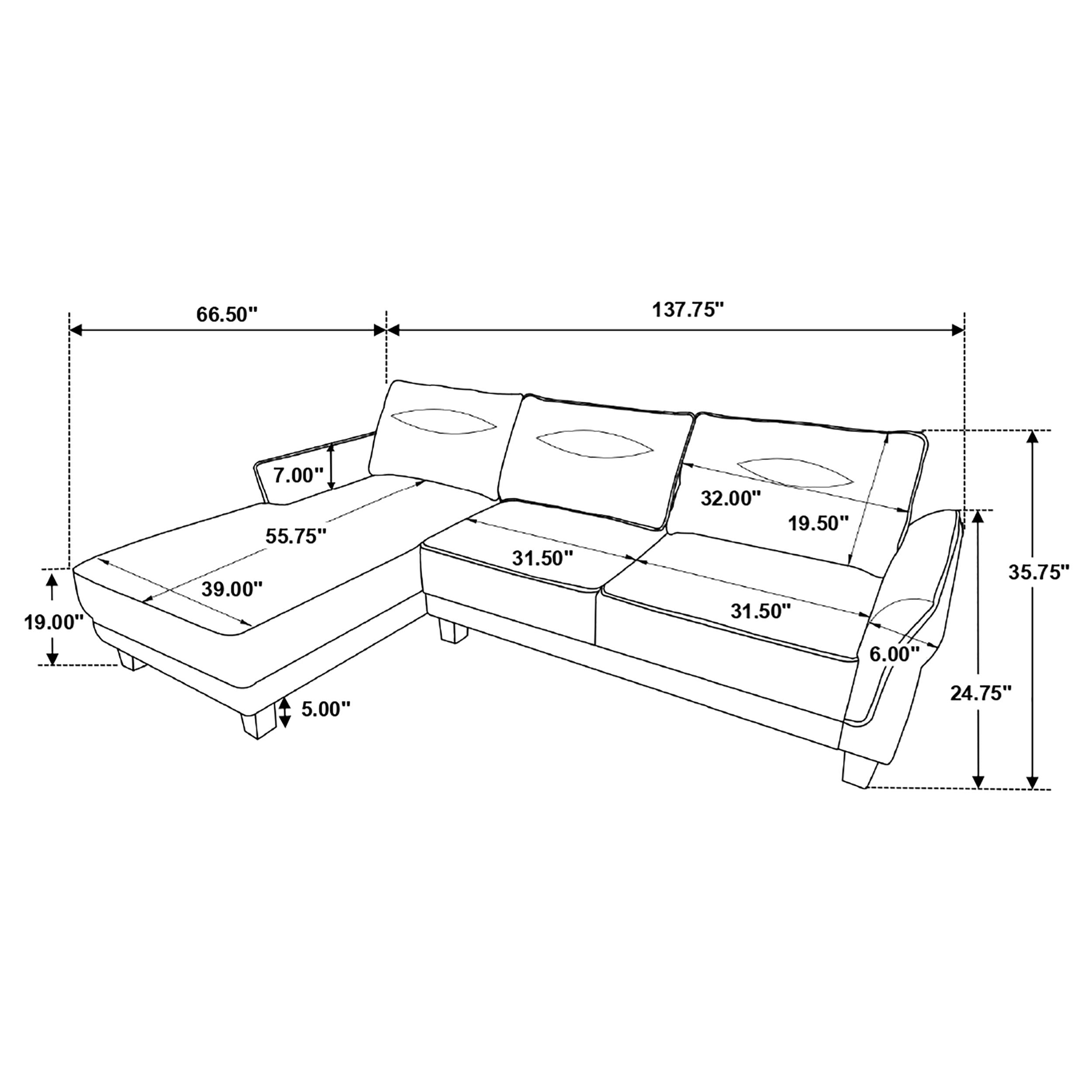 Caspian Upholstered Curved Arm Chaise Sectional Sofa White