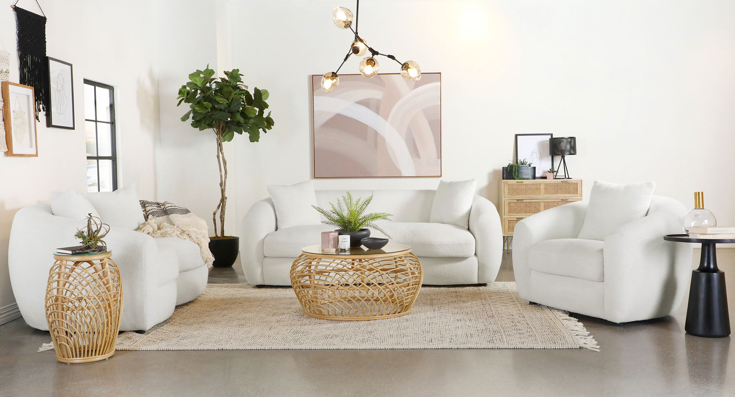 Dar Furniture - Coaster - Isabella 3-piece Faux Sheepskin Upholstered Sofa Set Natural - 509871-S3