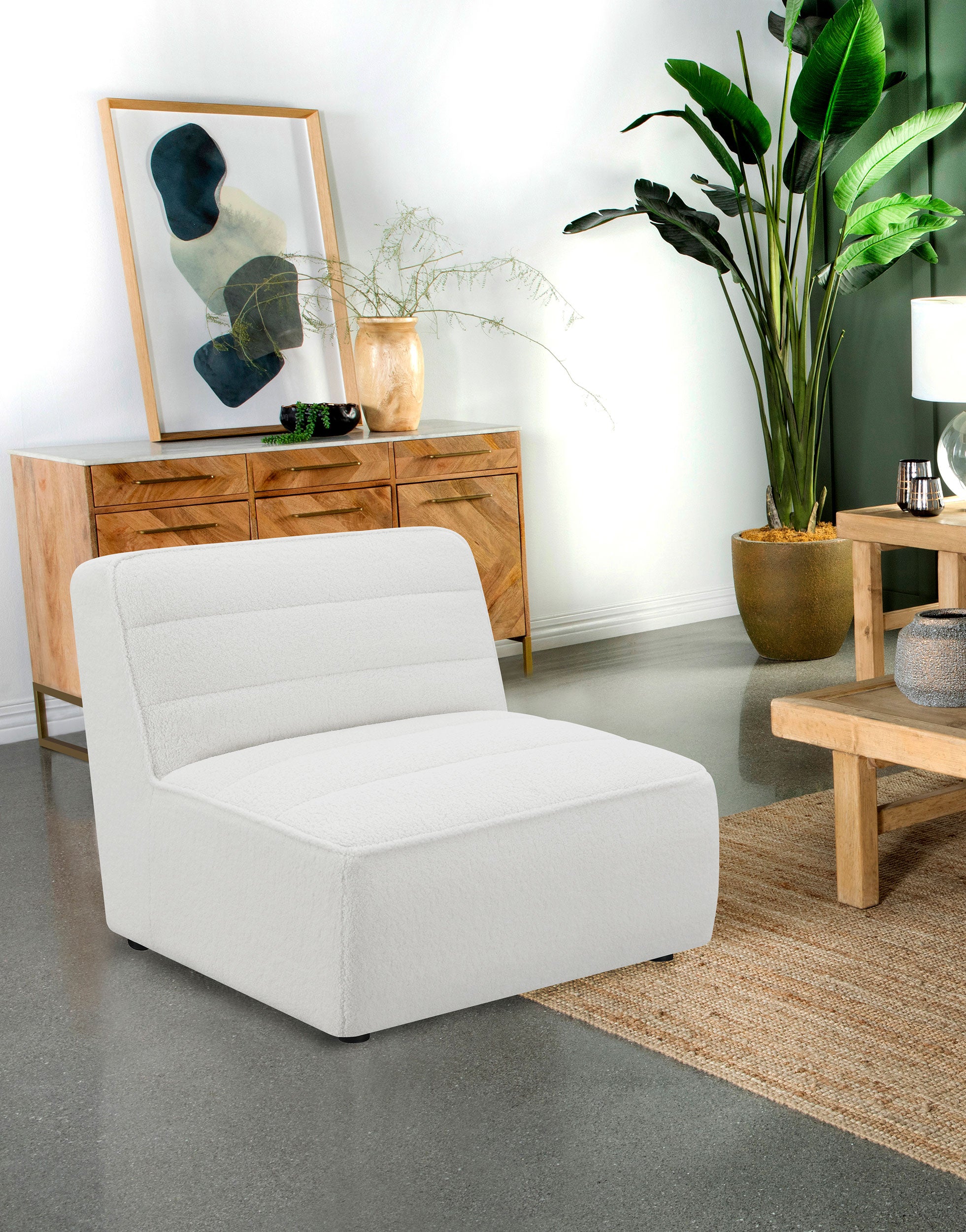 Sunny Upholstered Armless Chair Natural