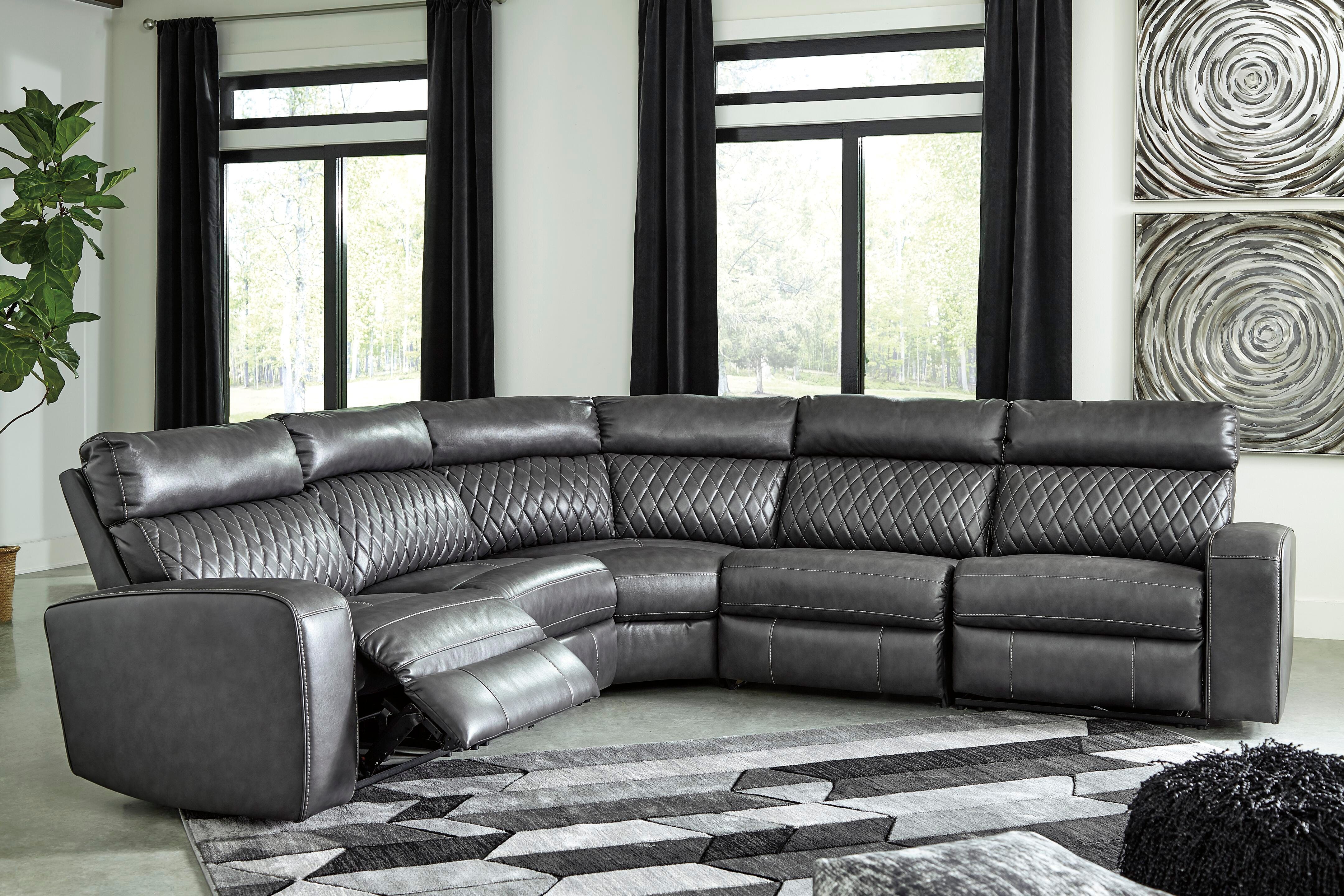 Dar Furniture - Ashley Furniture - Samperstone 5-Piece Power Reclining Sectional - 5-Piece Power Reclining Sectional / Gray - 55203S1
